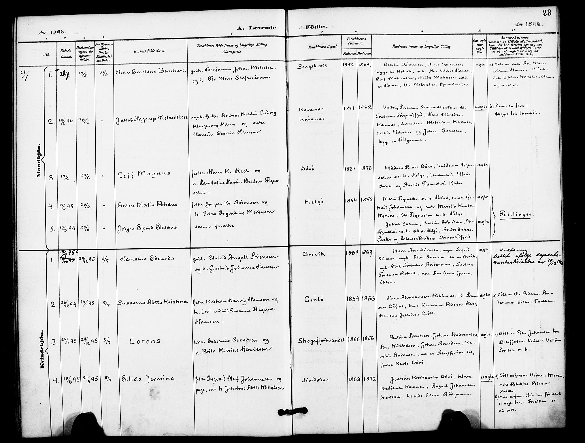 Karlsøy sokneprestembete, SATØ/S-1299/H/Ha/Haa/L0012kirke: Parish register (official) no. 12, 1892-1902, p. 23