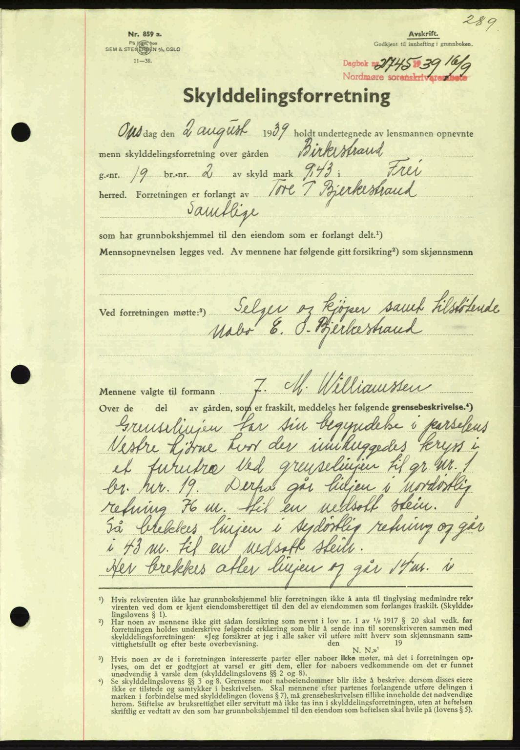 Nordmøre sorenskriveri, AV/SAT-A-4132/1/2/2Ca: Mortgage book no. A87, 1939-1940, Diary no: : 2745/1939