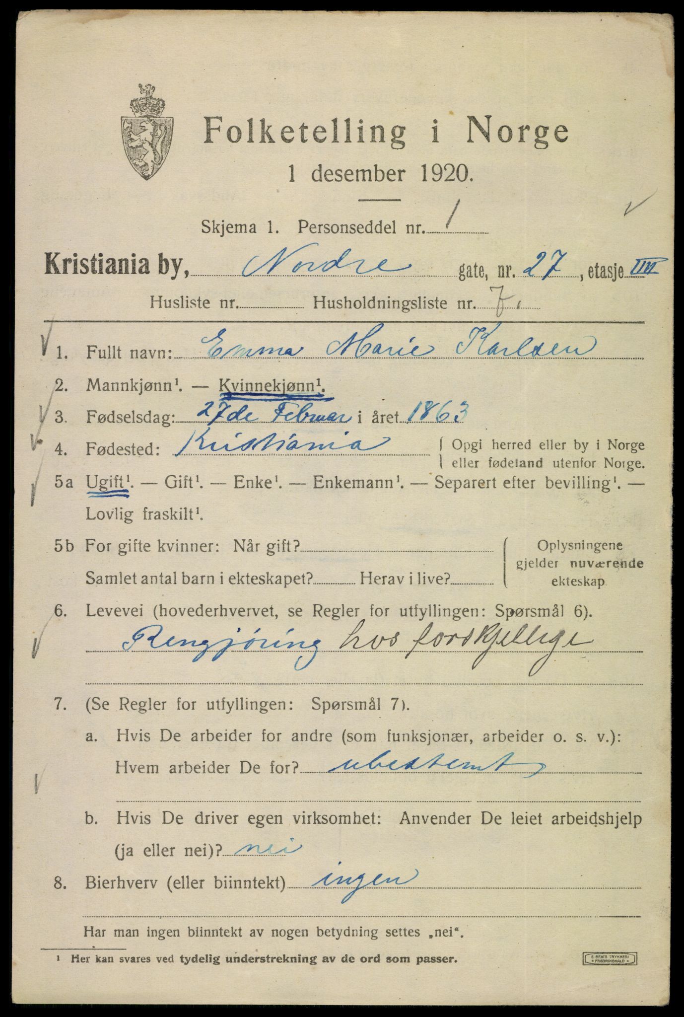 SAO, 1920 census for Kristiania, 1920, p. 425751