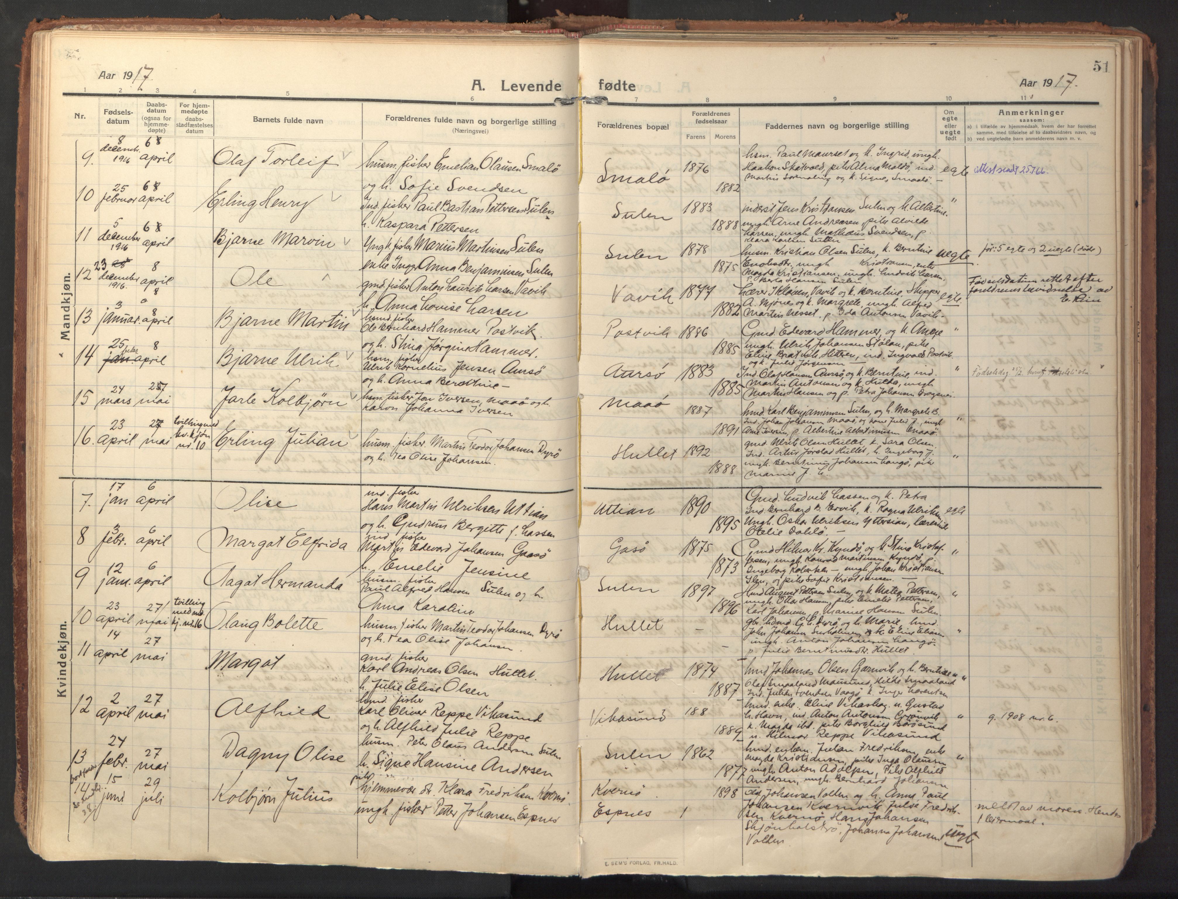 Ministerialprotokoller, klokkerbøker og fødselsregistre - Sør-Trøndelag, SAT/A-1456/640/L0581: Parish register (official) no. 640A06, 1910-1924, p. 51