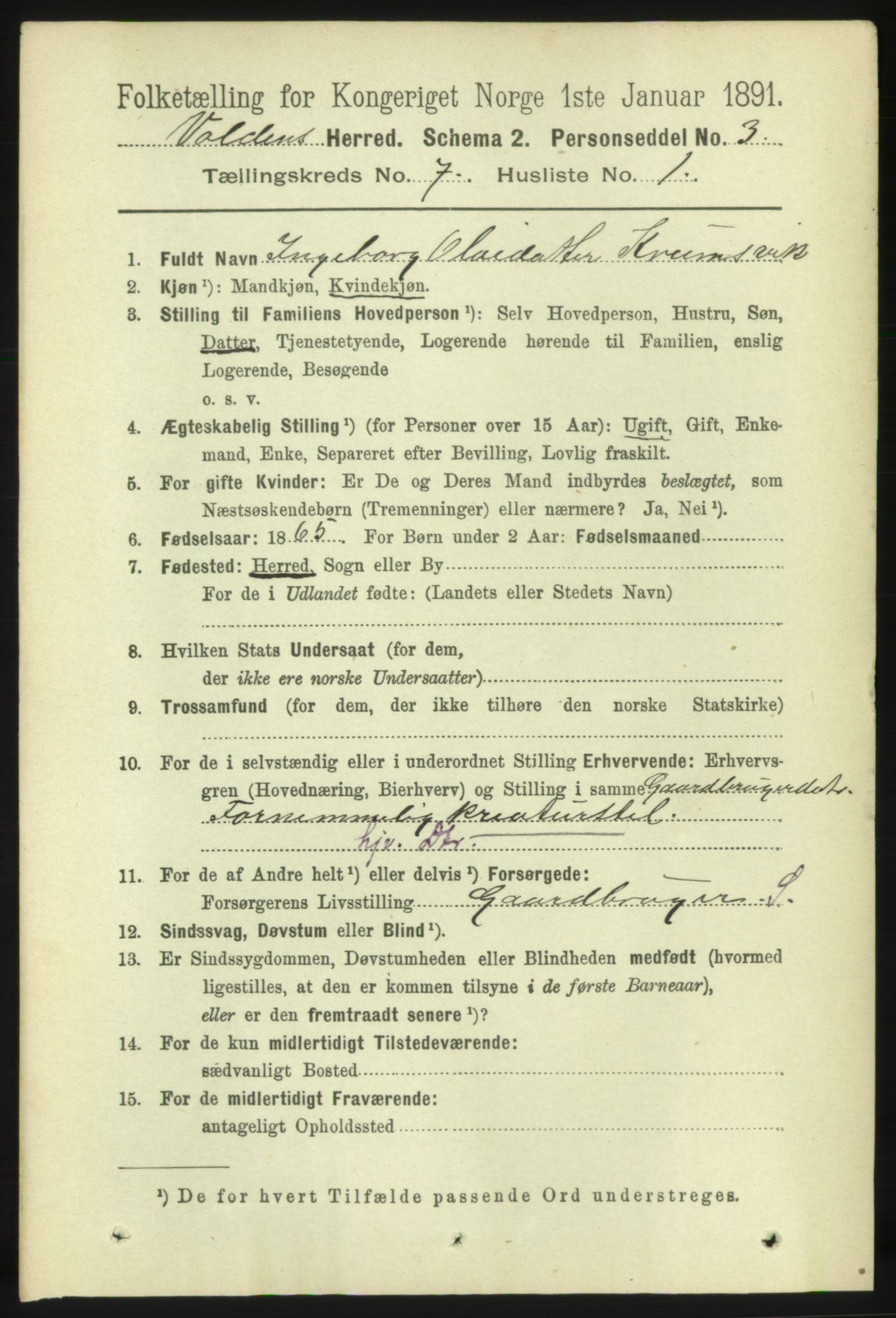 RA, 1891 census for 1519 Volda, 1891, p. 3352