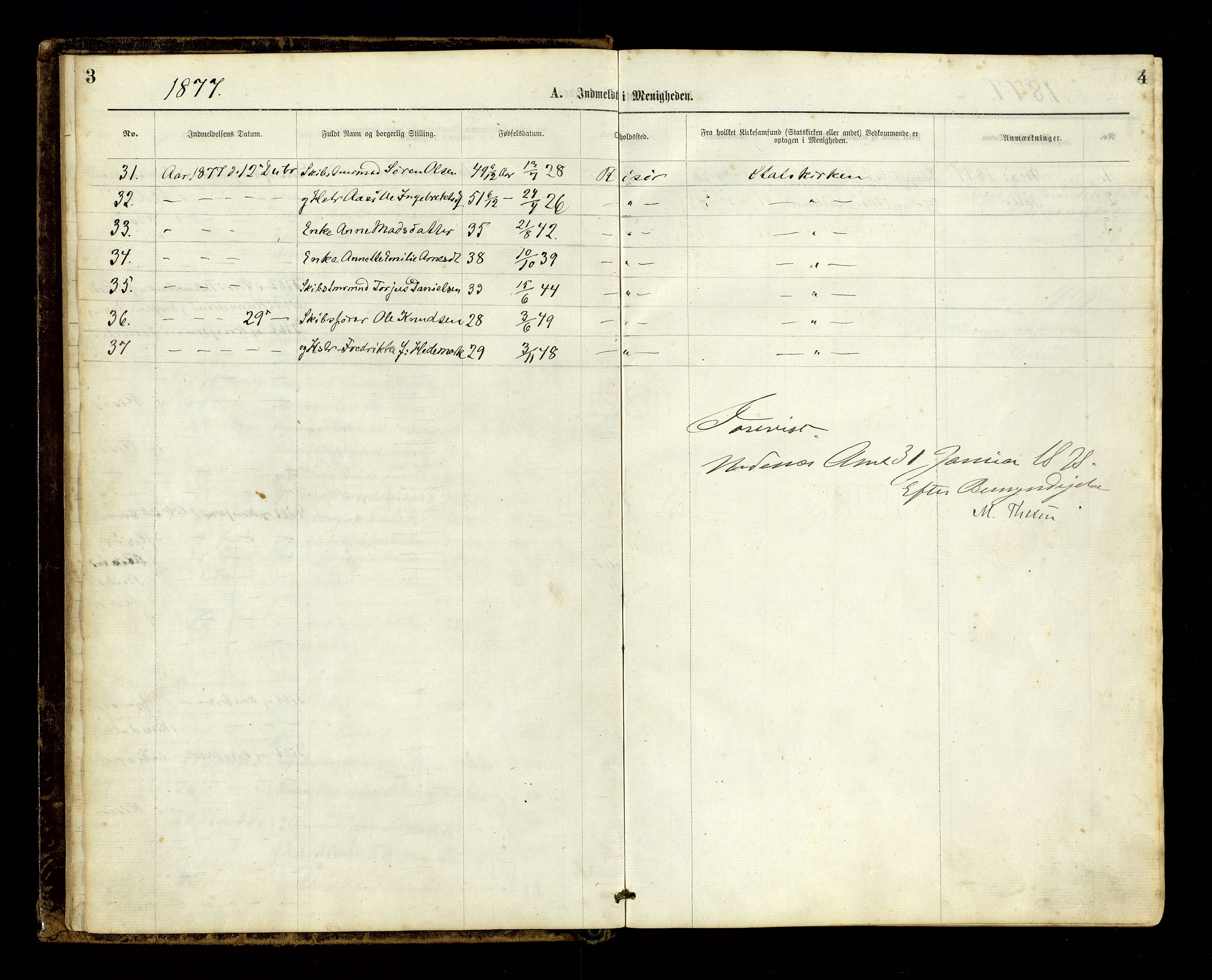 Den evangelisk-lutherske frimenighet, Risør, SAK/1292-0007/F/Fa/L0001: Dissenter register no. F 17, 1877-1892, p. 3-4