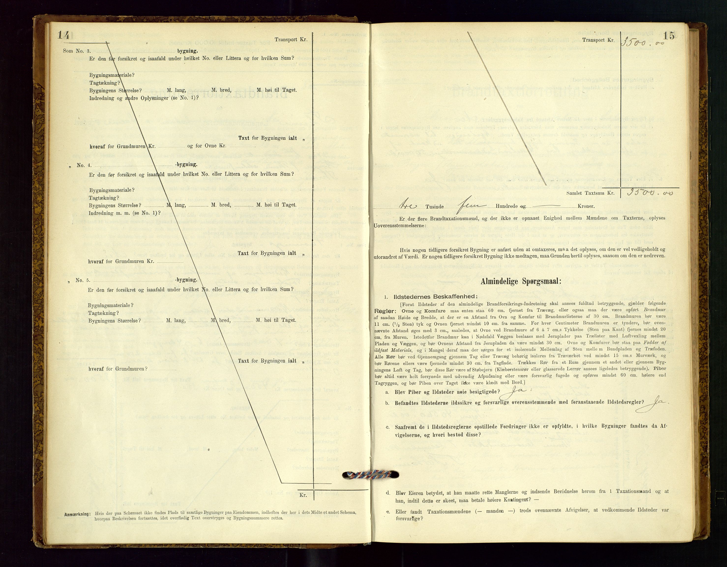 Time lensmannskontor, AV/SAST-A-100420/Gob/L0001: Branntakstprotokoll, 1896-1914, p. 14-15