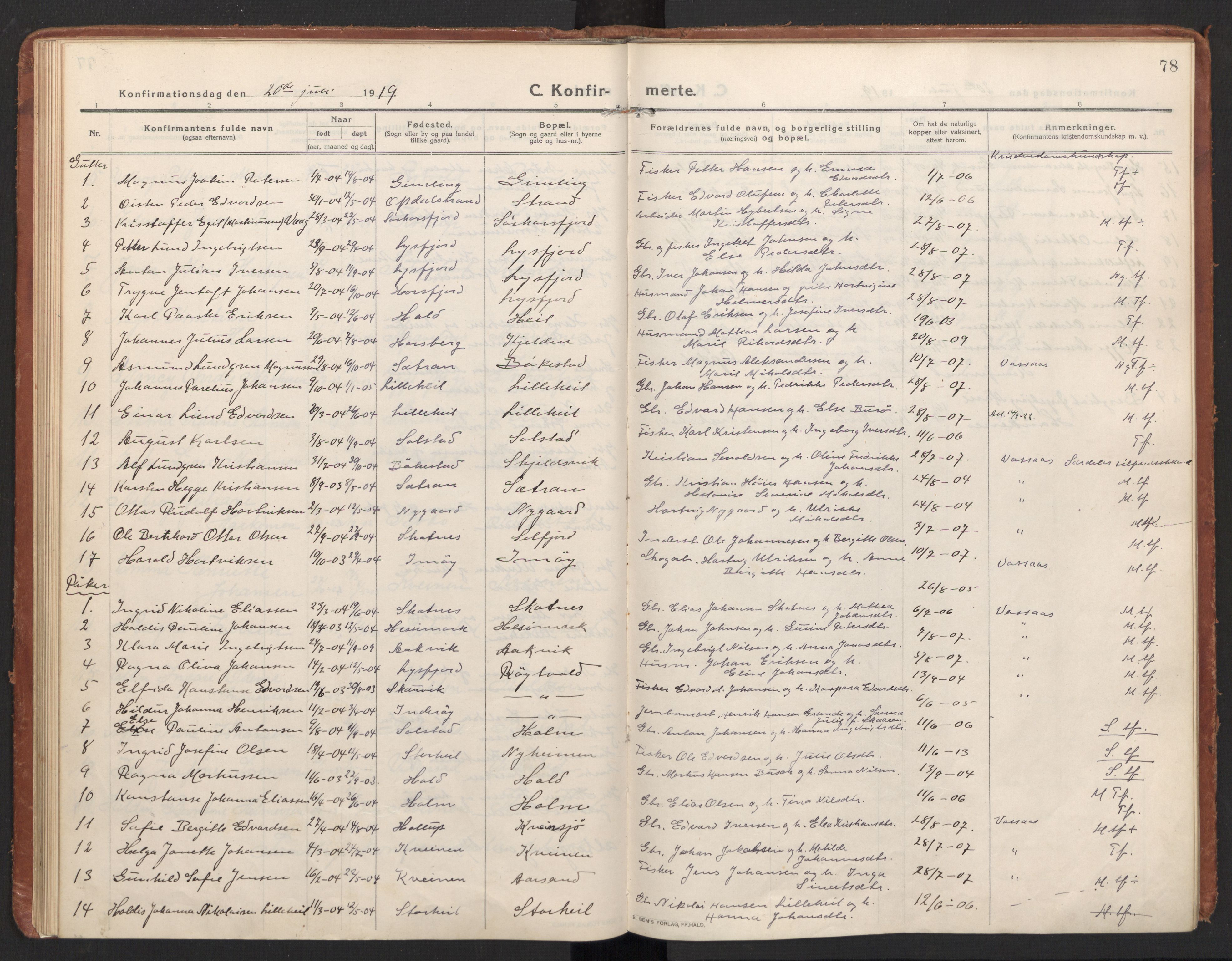 Ministerialprotokoller, klokkerbøker og fødselsregistre - Nordland, AV/SAT-A-1459/811/L0168: Parish register (official) no. 811A05, 1914-1932, p. 78