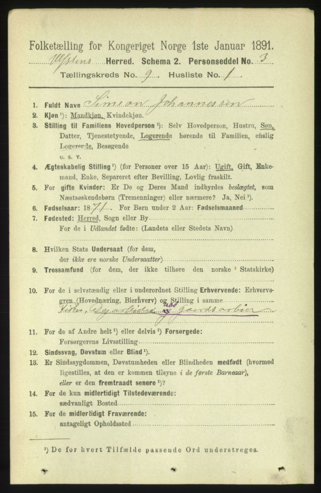 RA, 1891 census for 1516 Ulstein, 1891, p. 2820