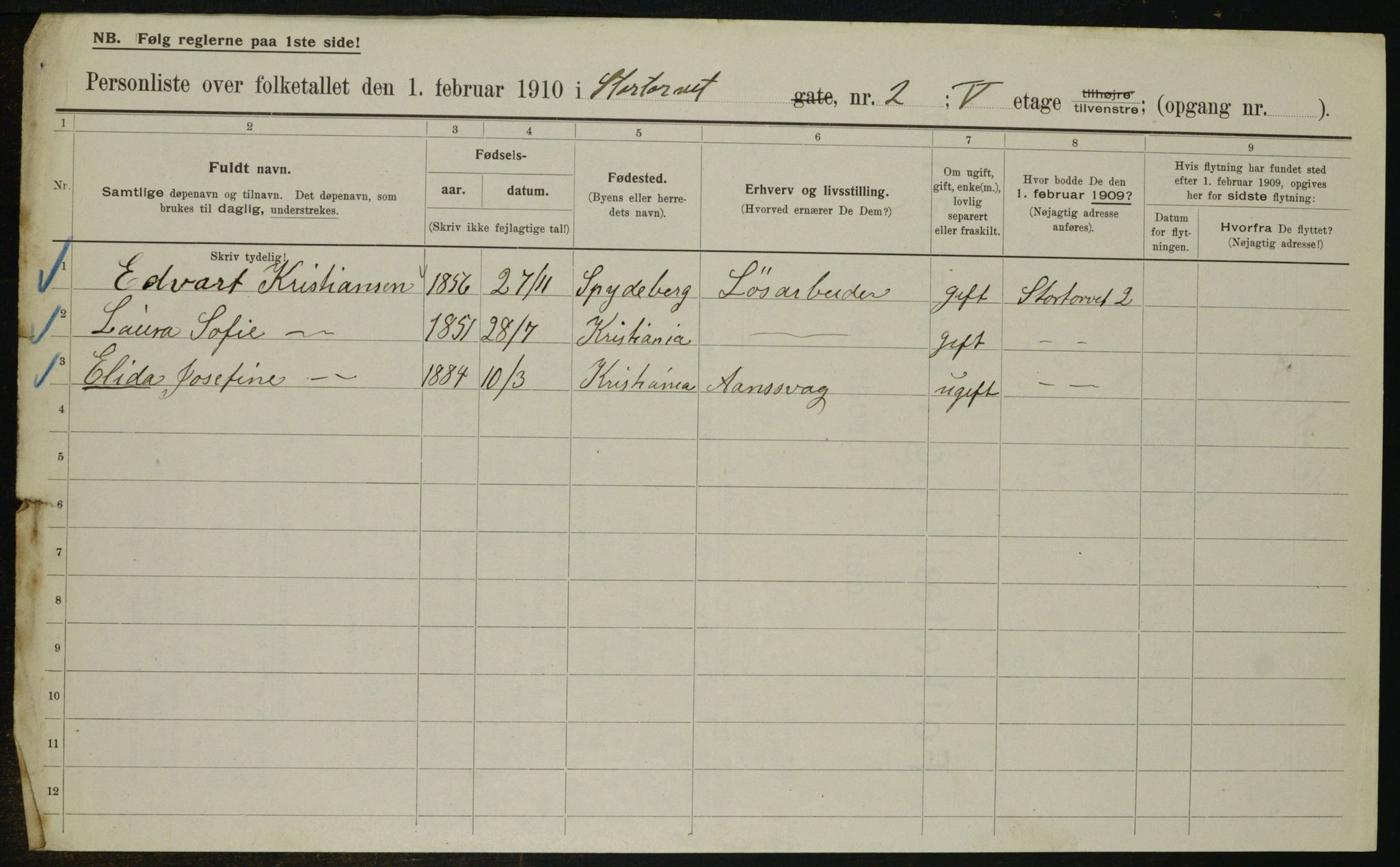 OBA, Municipal Census 1910 for Kristiania, 1910, p. 109299