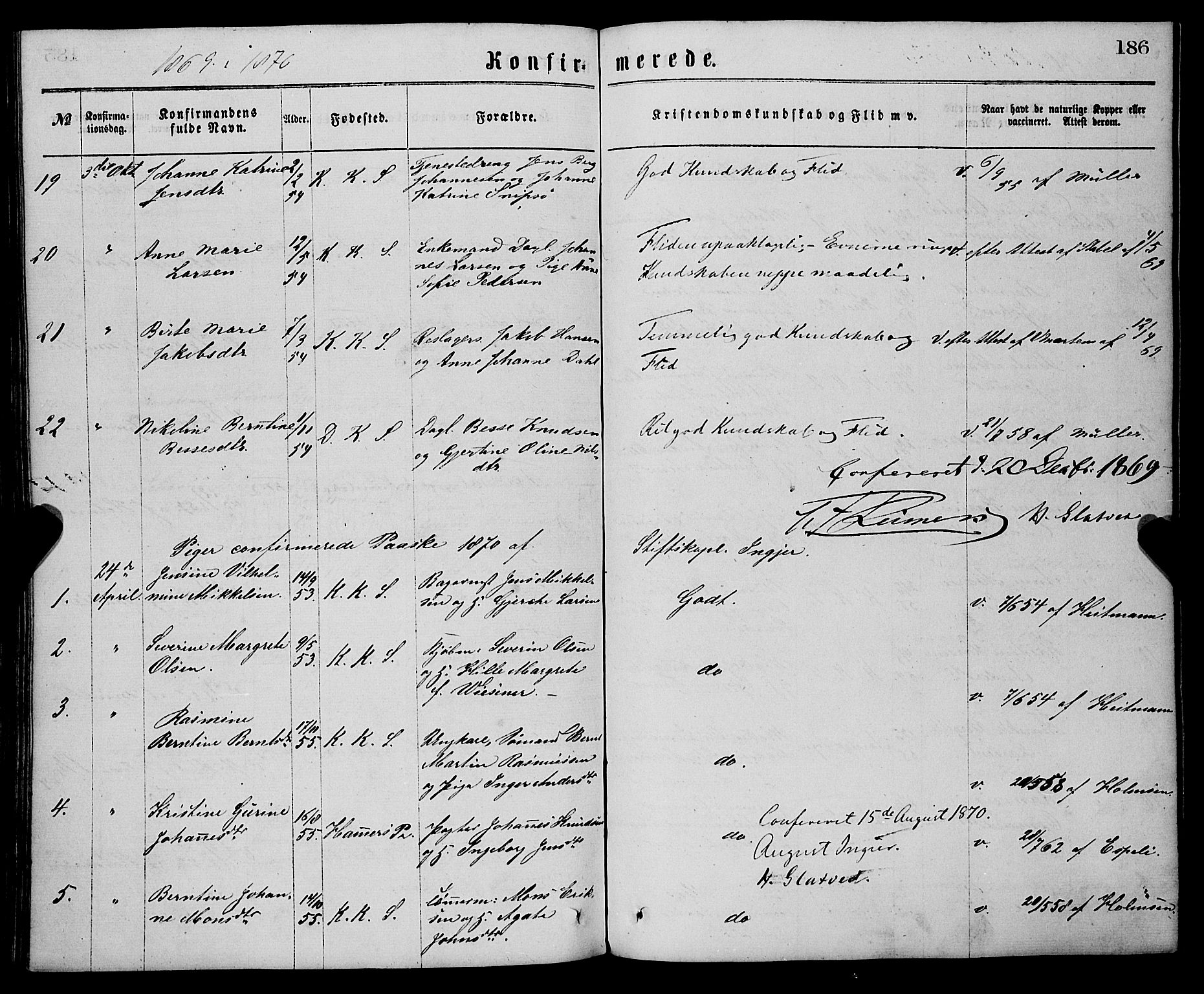 Sandviken Sokneprestembete, SAB/A-77601/H/Ha/L0001: Parish register (official) no. A 1, 1867-1877, p. 186