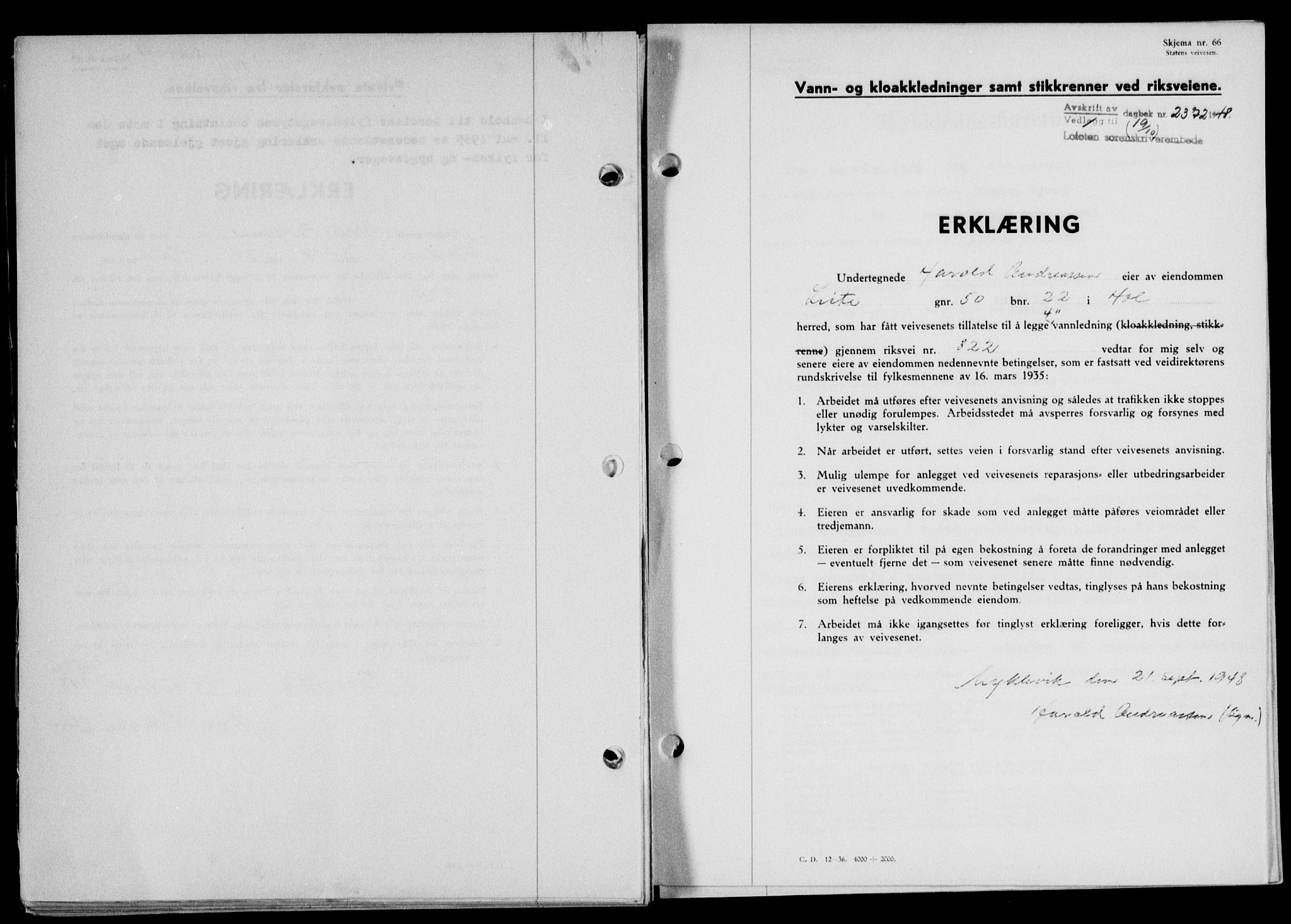 Lofoten sorenskriveri, SAT/A-0017/1/2/2C/L0019a: Mortgage book no. 19a, 1948-1948, Diary no: : 2372/1948