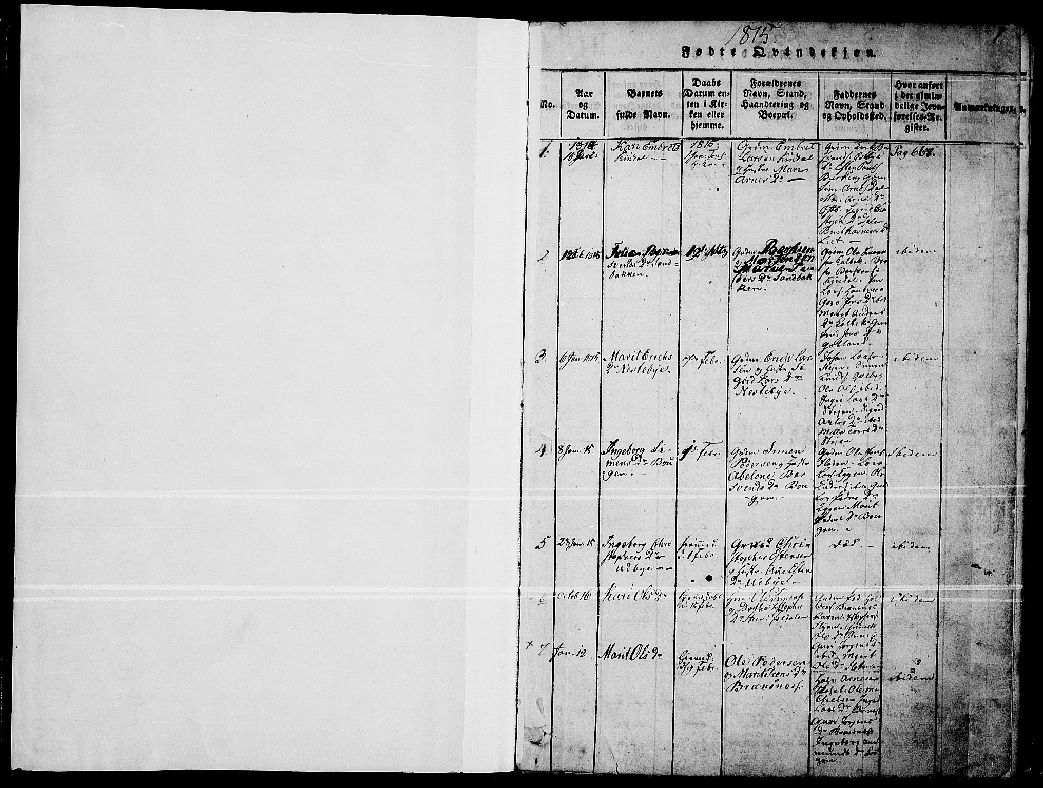 Tynset prestekontor, SAH/PREST-058/H/Ha/Haa/L0018: Parish register (official) no. 18, 1815-1829, p. 0-1