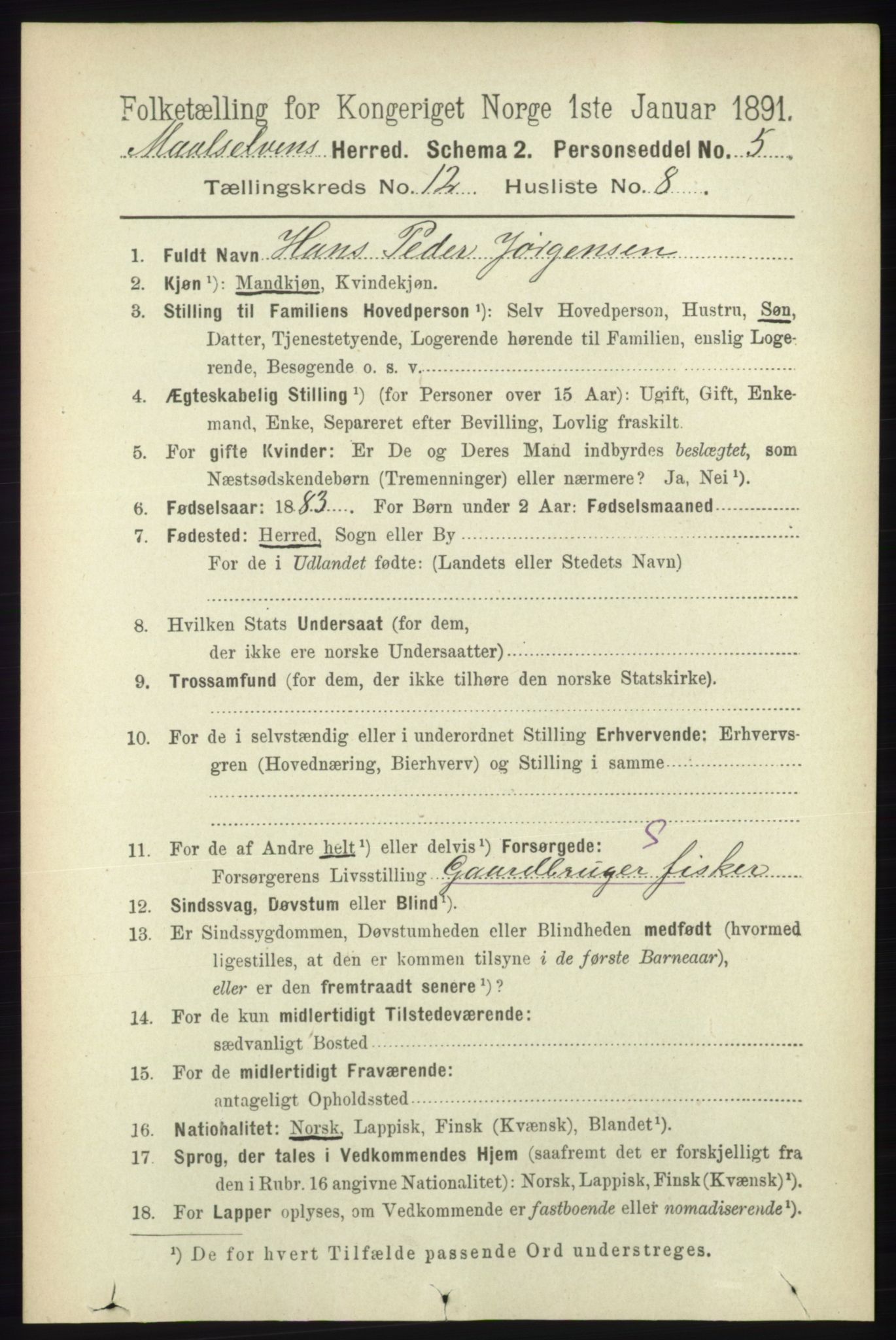 RA, 1891 census for 1924 Målselv, 1891, p. 3839