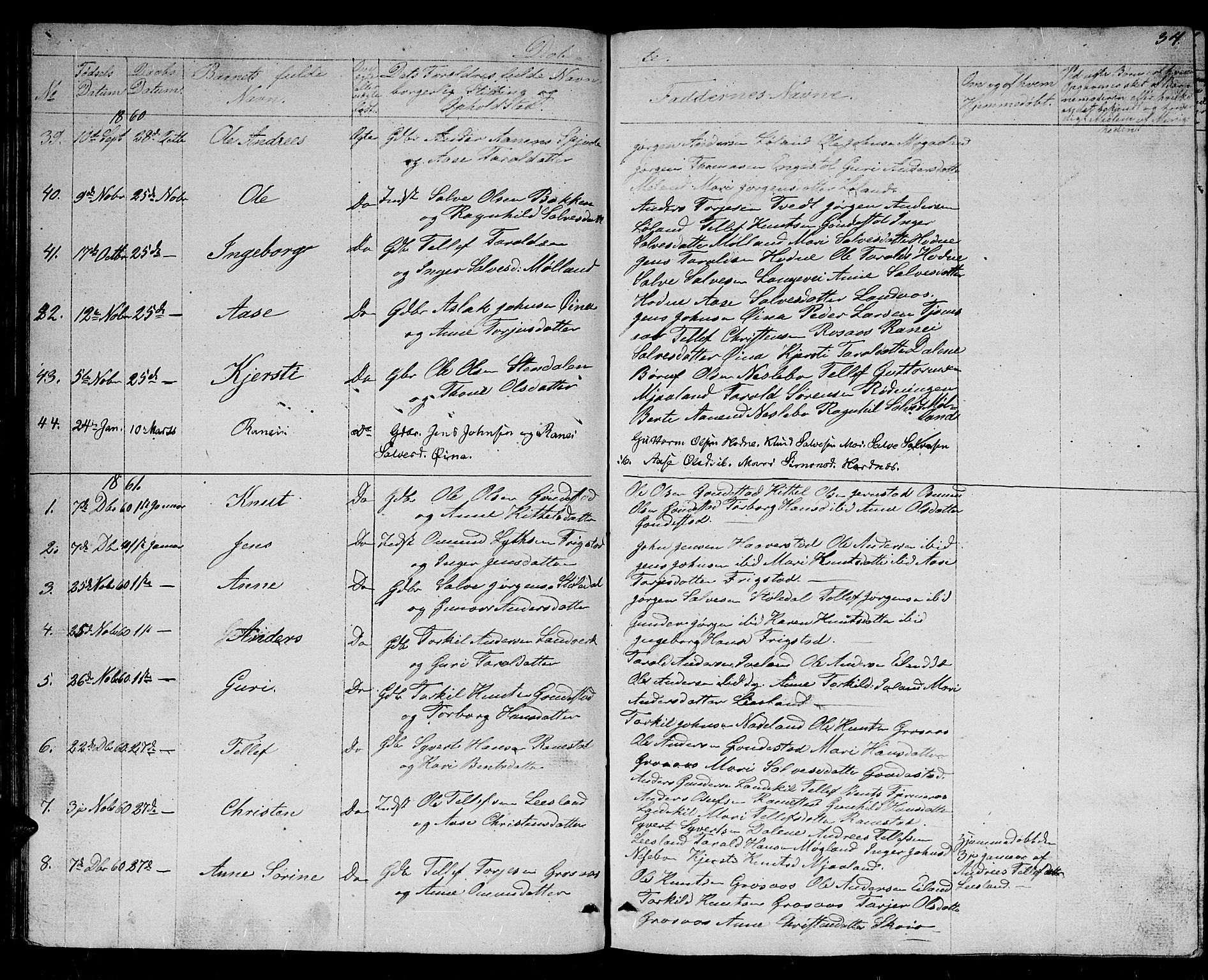 Evje sokneprestkontor, SAK/1111-0008/F/Fb/Fbc/L0002: Parish register (copy) no. B 2, 1849-1876, p. 34