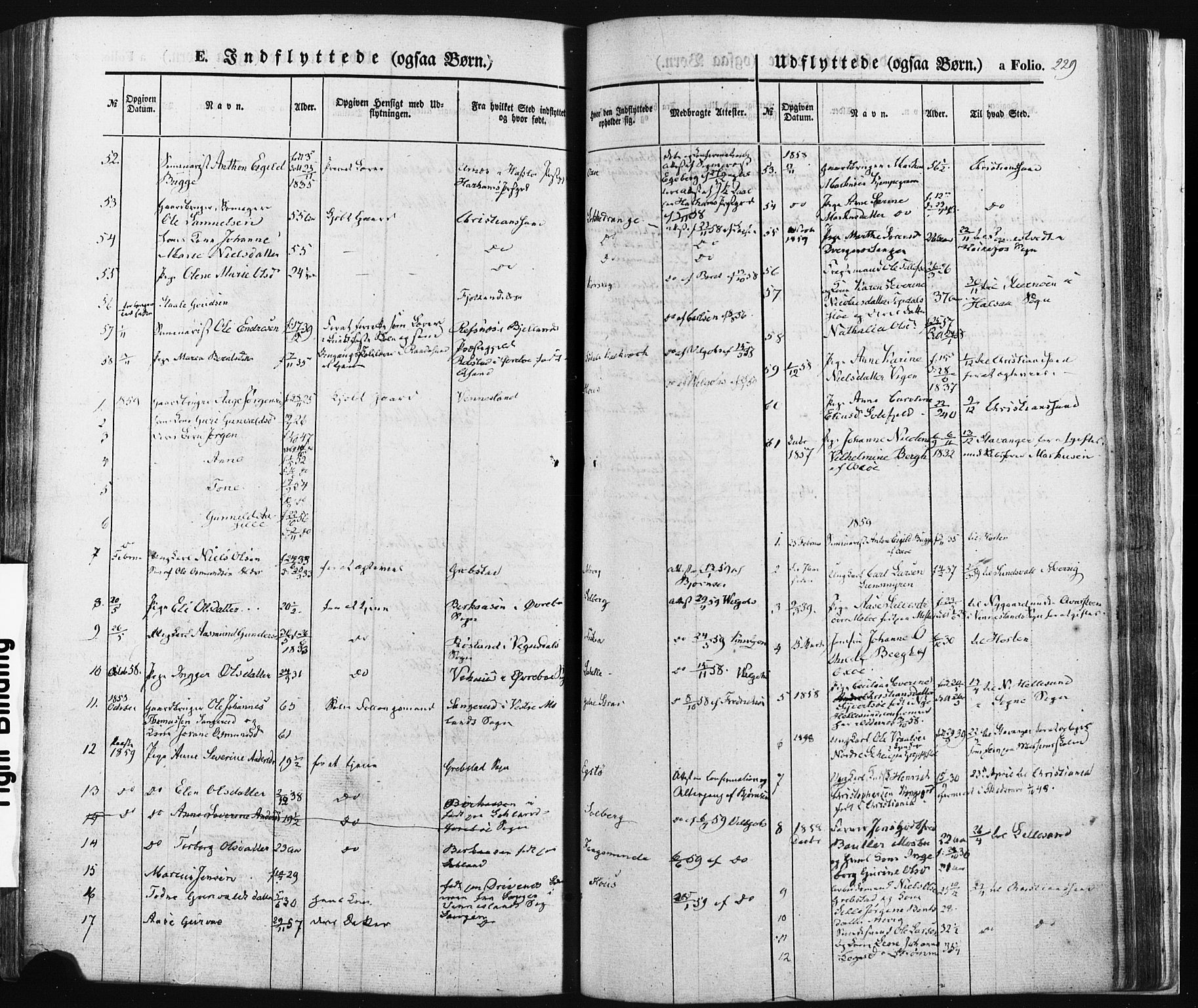 Oddernes sokneprestkontor, SAK/1111-0033/F/Fa/Faa/L0007: Parish register (official) no. A 7, 1851-1863, p. 229