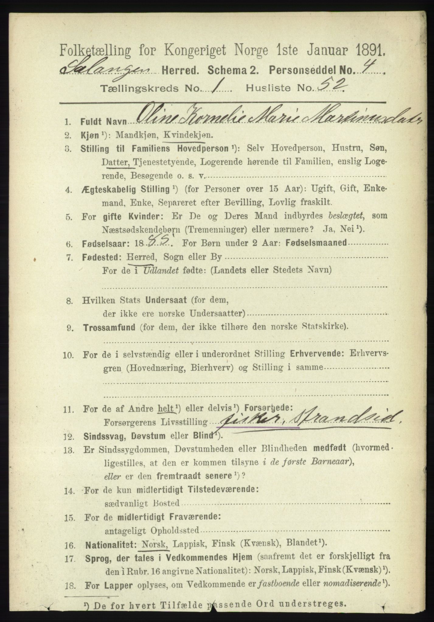 RA, 1891 census for 1921 Salangen, 1891, p. 448