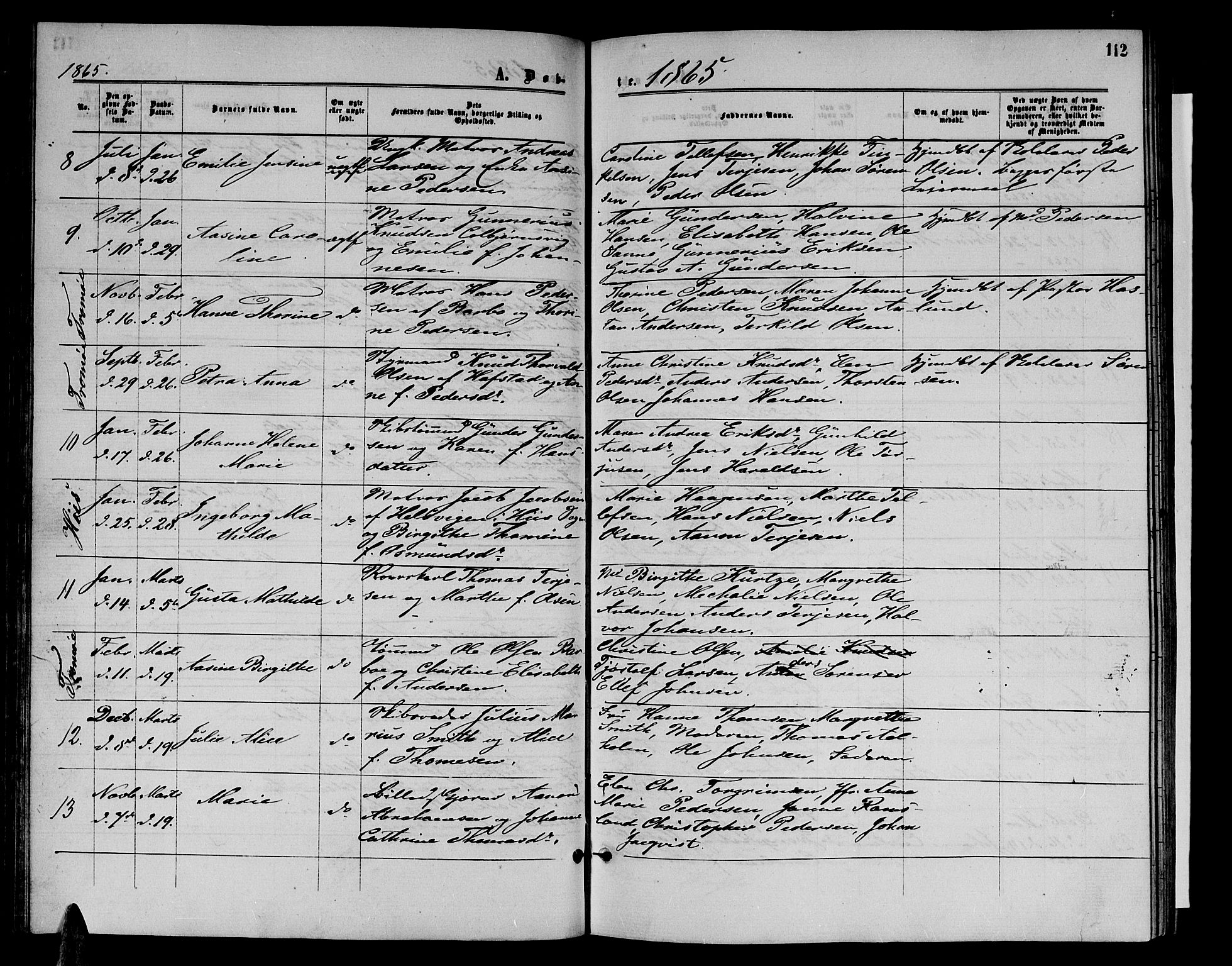 Arendal sokneprestkontor, Trefoldighet, SAK/1111-0040/F/Fb/L0004: Parish register (copy) no. B 4, 1861-1873, p. 112