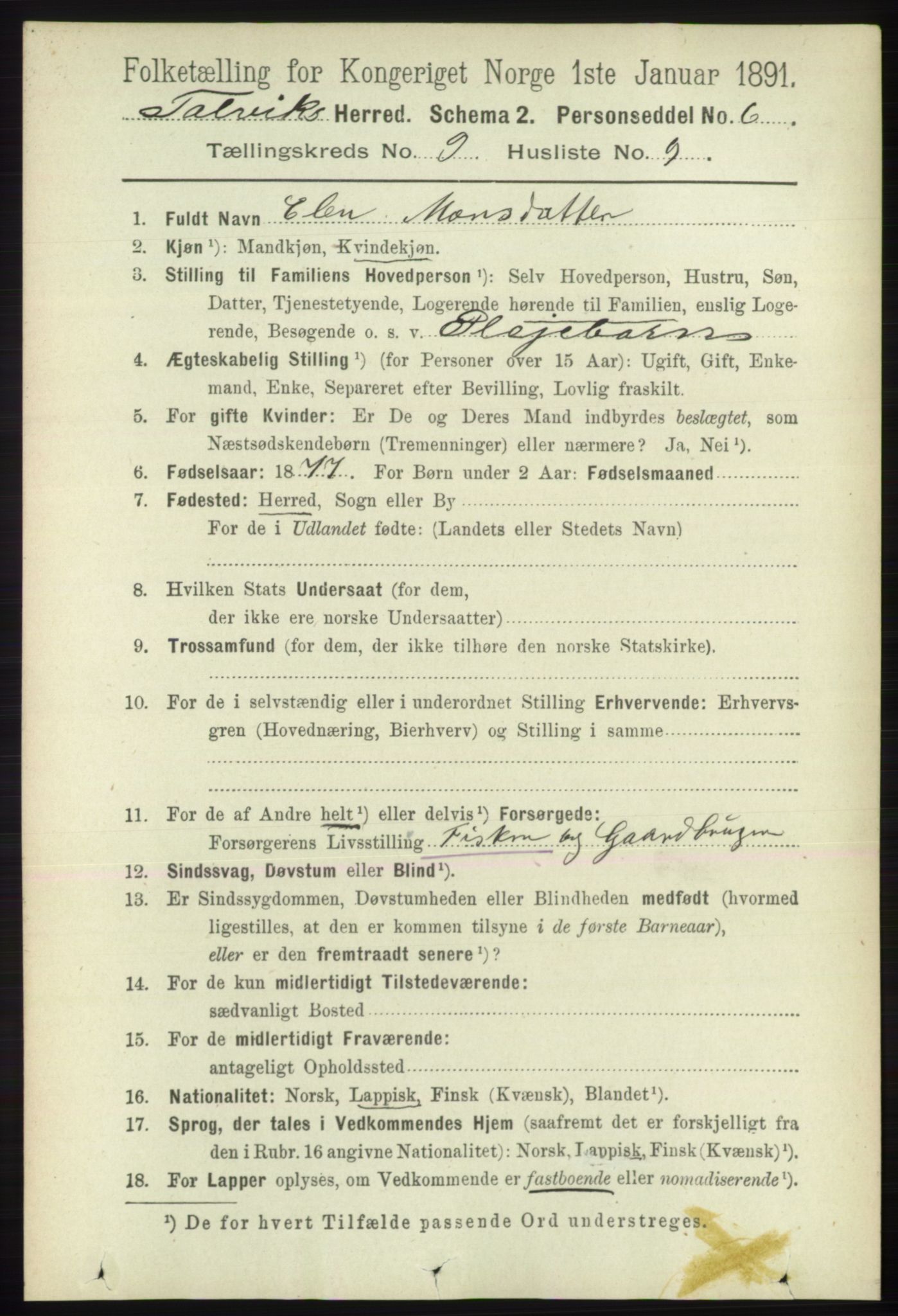 RA, 1891 census for 2013 Talvik, 1891, p. 2222