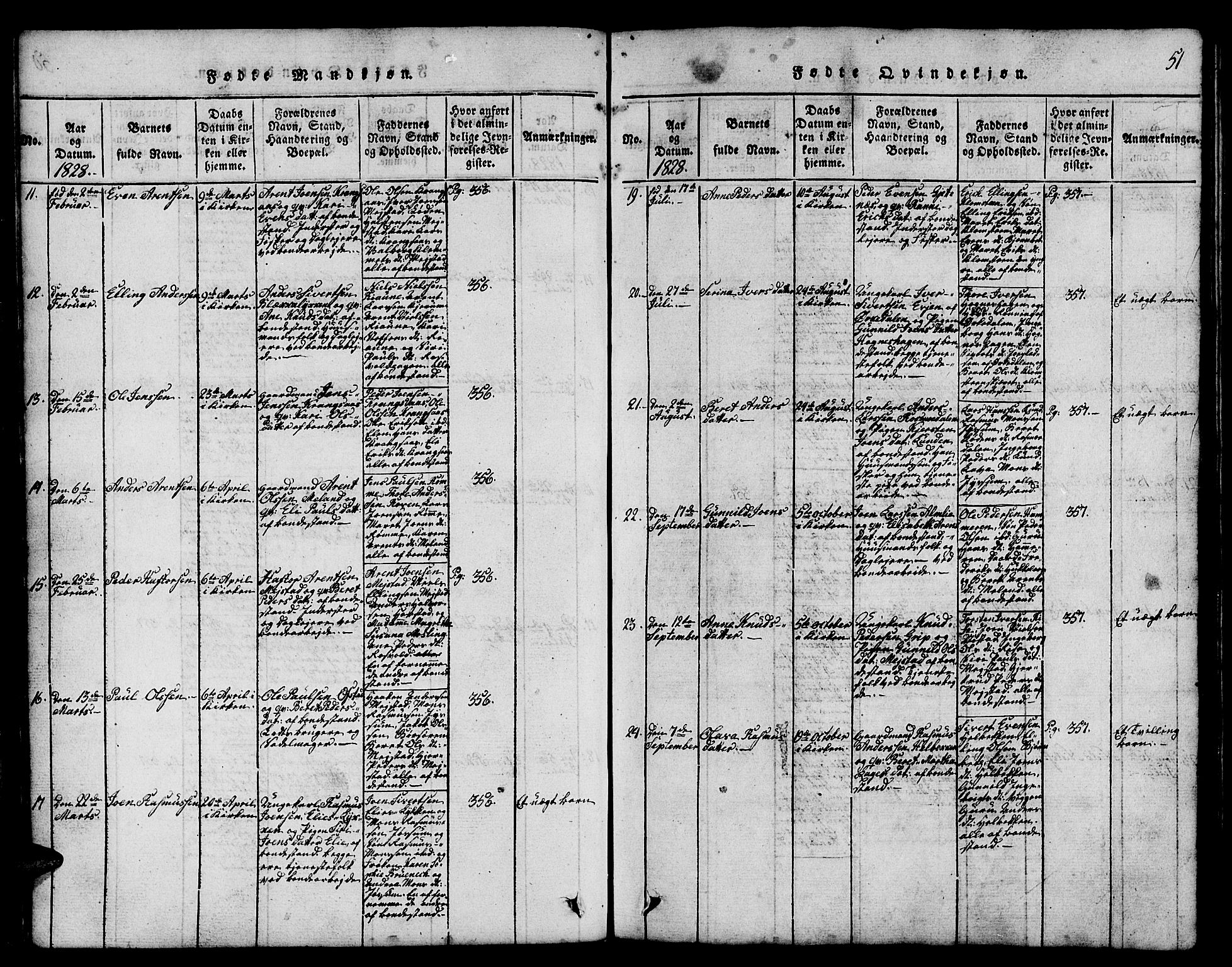 Ministerialprotokoller, klokkerbøker og fødselsregistre - Sør-Trøndelag, SAT/A-1456/665/L0776: Parish register (copy) no. 665C01, 1817-1837, p. 51