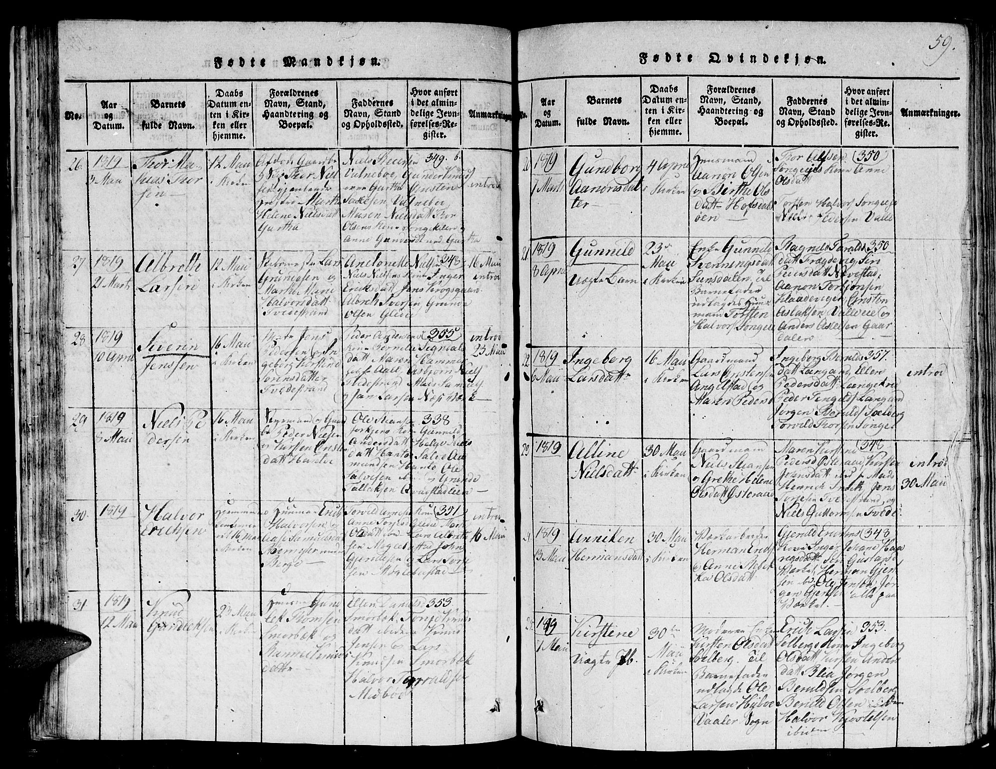 Holt sokneprestkontor, AV/SAK-1111-0021/F/Fb/L0006: Parish register (copy) no. B 6, 1813-1823, p. 59