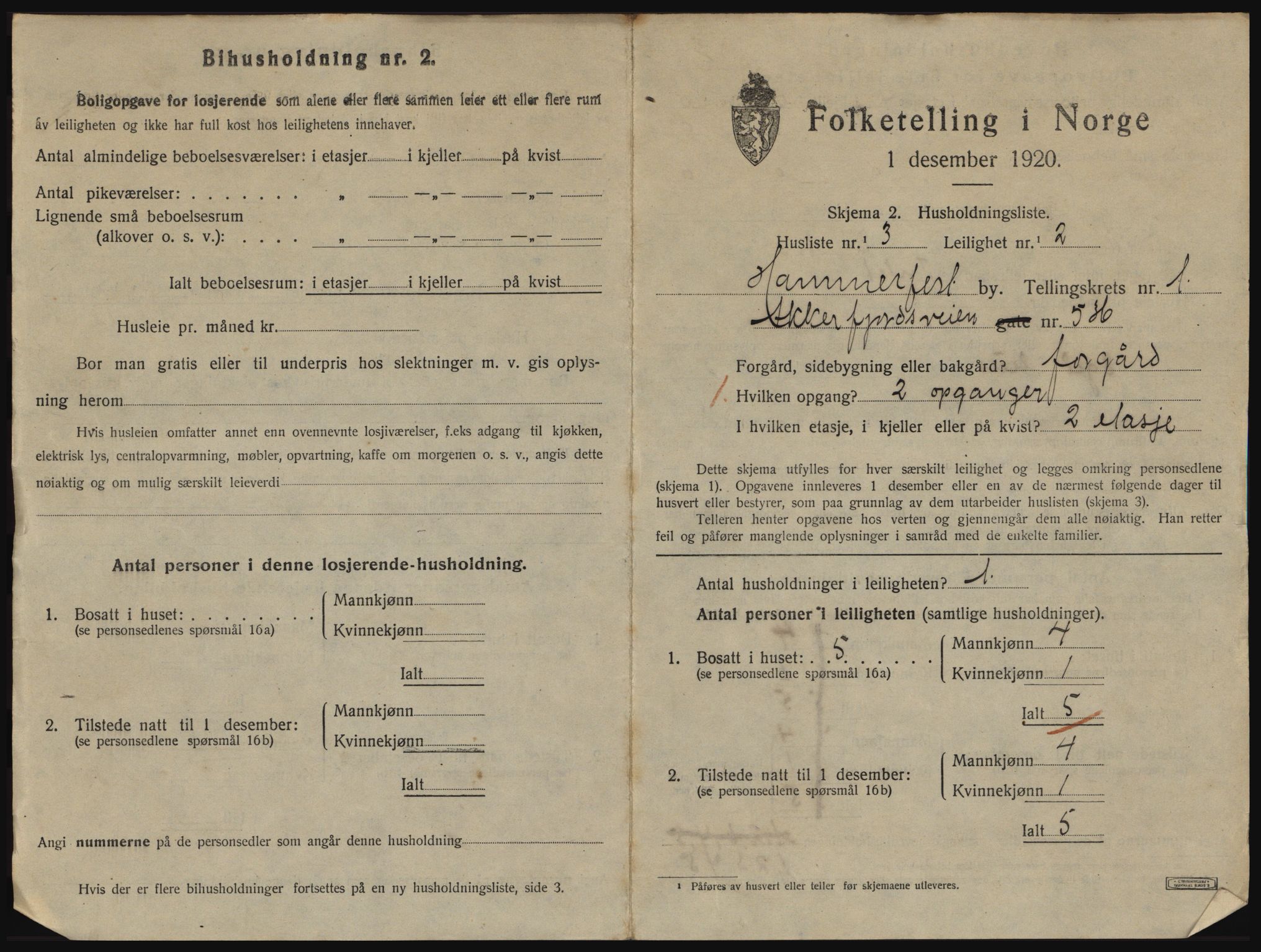 SATØ, 1920 census for Hammerfest, 1920, p. 1036