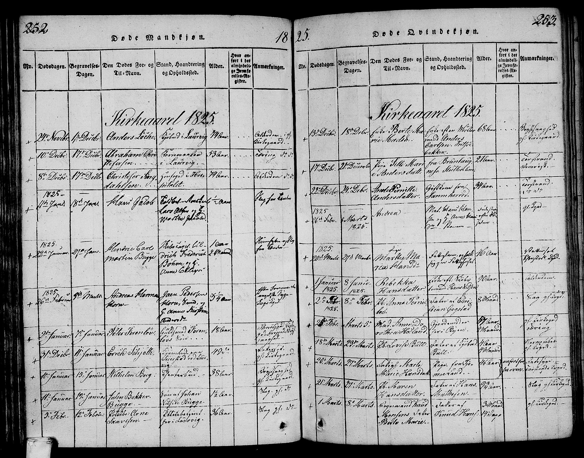 Larvik kirkebøker, SAKO/A-352/F/Fa/L0001: Parish register (official) no. I 1, 1814-1825, p. 252-253