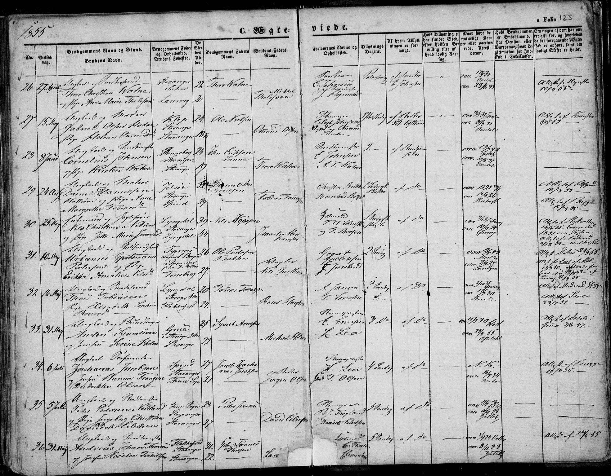 Domkirken sokneprestkontor, AV/SAST-A-101812/001/30/30BA/L0015: Parish register (official) no. A 14, 1842-1857, p. 123