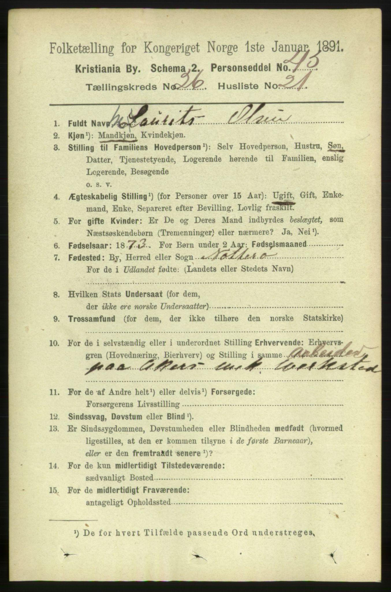 RA, 1891 census for 0301 Kristiania, 1891, p. 13543