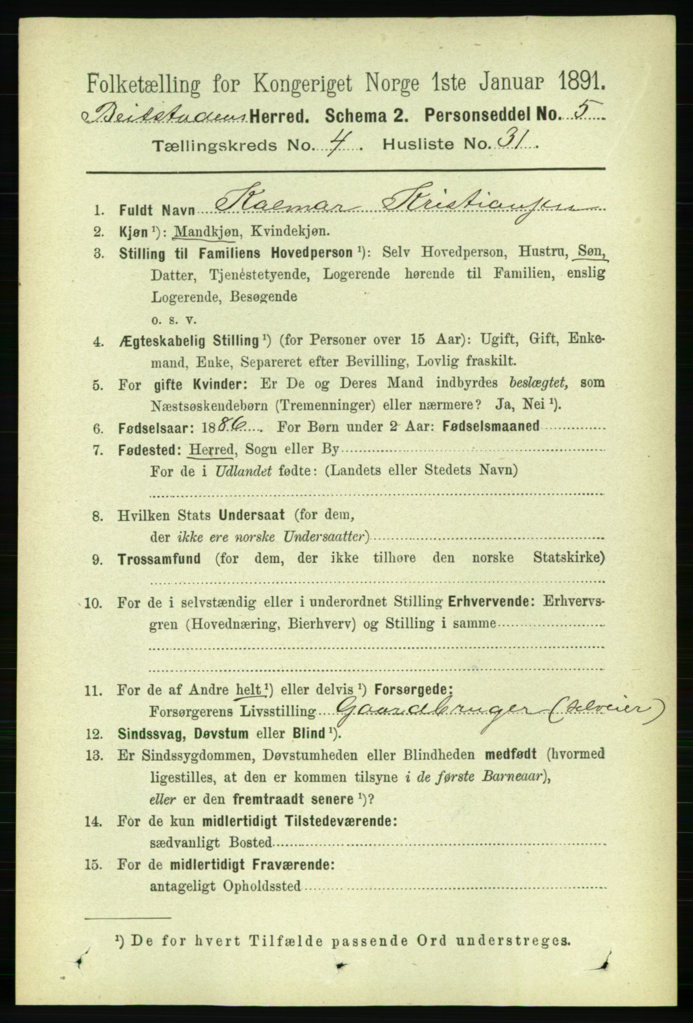 RA, 1891 census for 1727 Beitstad, 1891, p. 1185