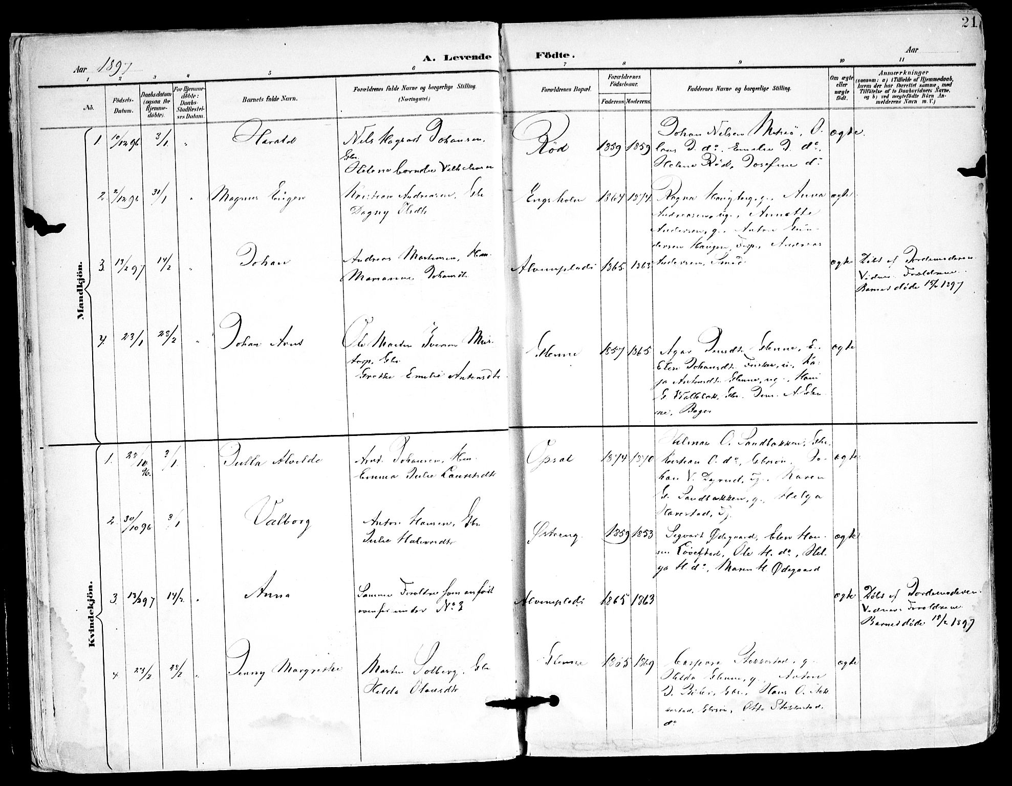 Kråkstad prestekontor Kirkebøker, SAO/A-10125a/F/Fa/L0010: Parish register (official) no. I 10, 1893-1931, p. 21