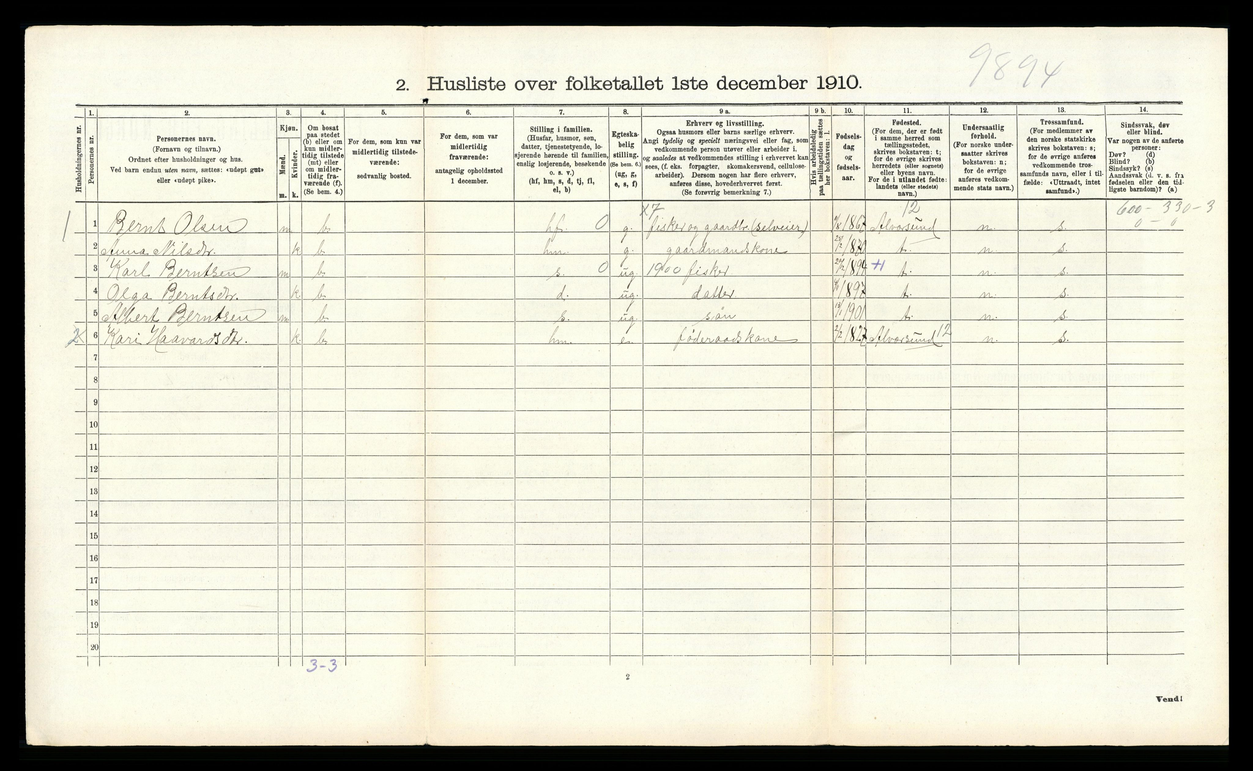 RA, 1910 census for Herdla, 1910, p. 199