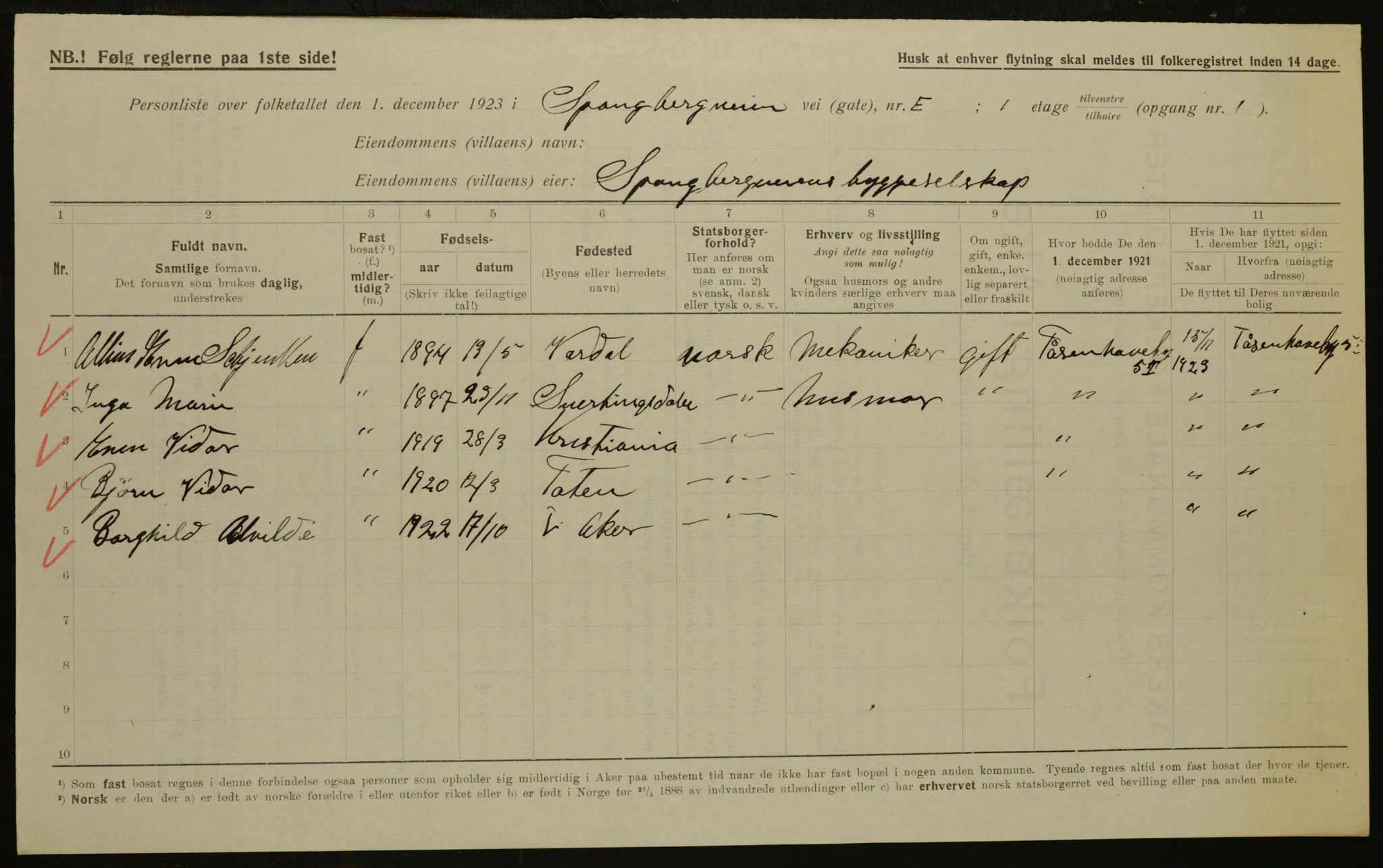 , Municipal Census 1923 for Aker, 1923, p. 18263