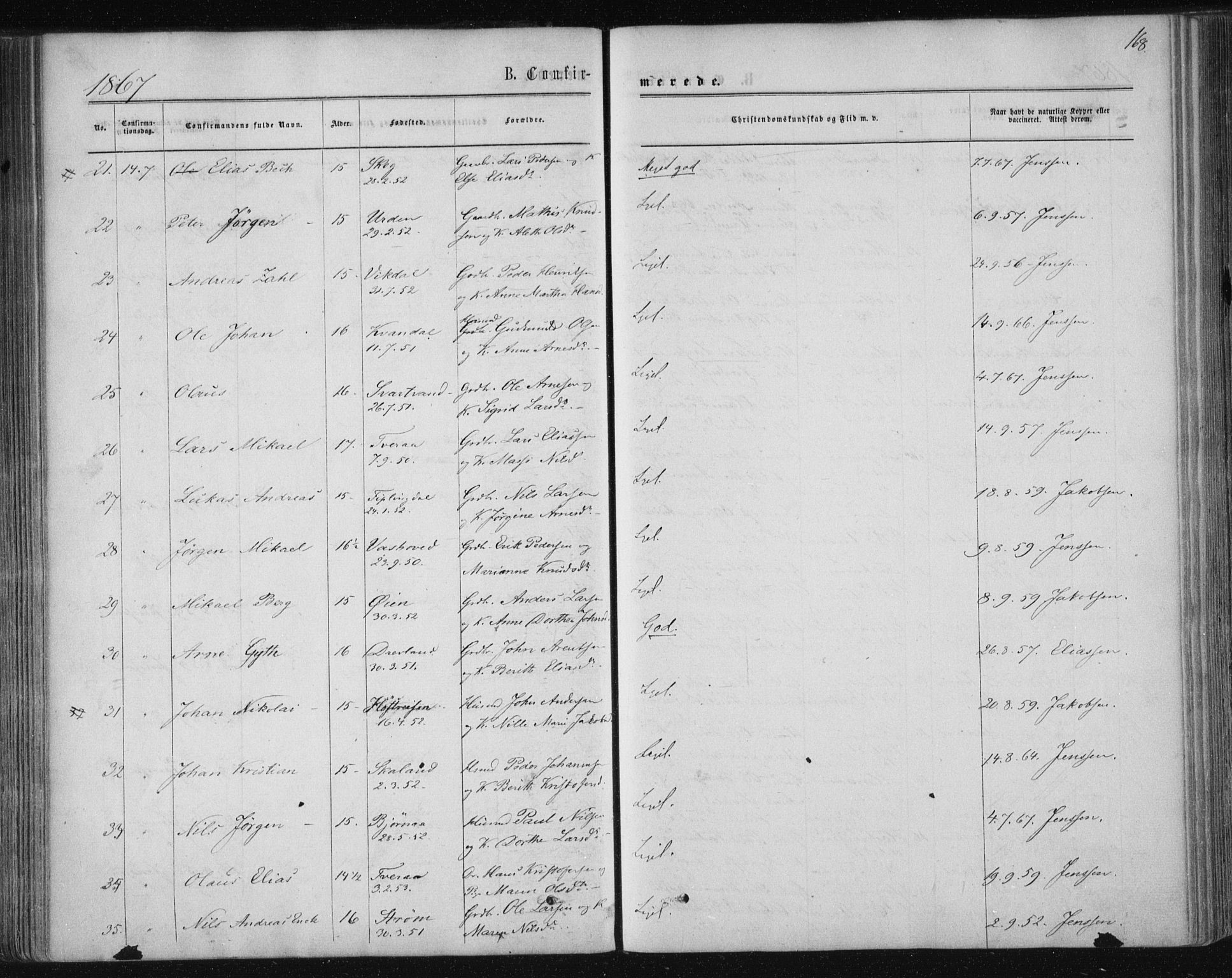 Ministerialprotokoller, klokkerbøker og fødselsregistre - Nordland, SAT/A-1459/820/L0294: Parish register (official) no. 820A15, 1866-1879, p. 168