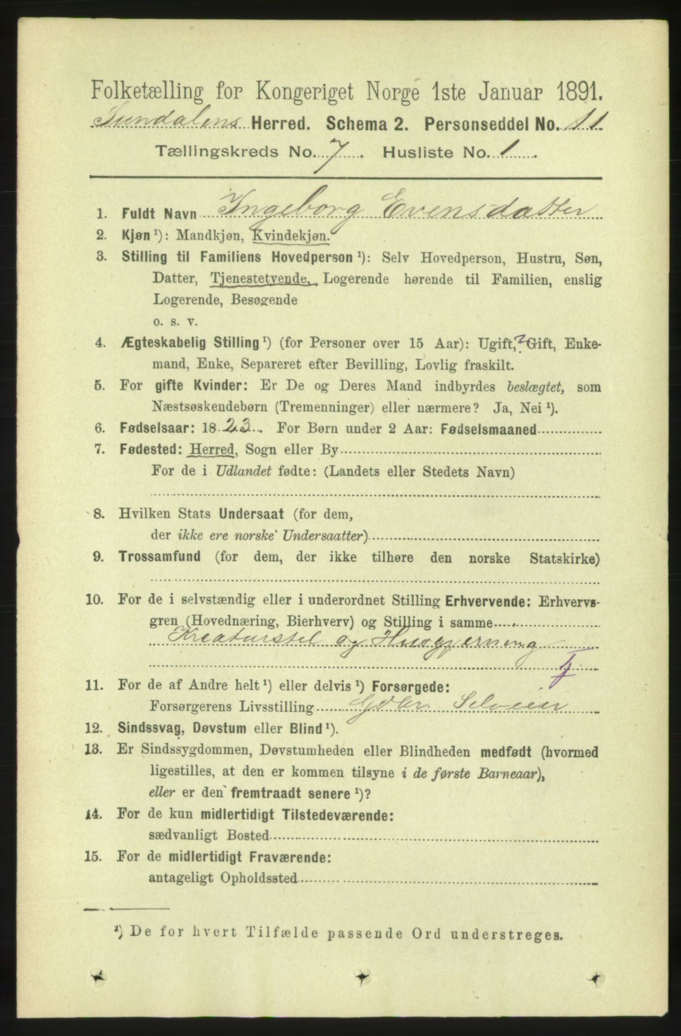 RA, 1891 census for 1563 Sunndal, 1891, p. 1804