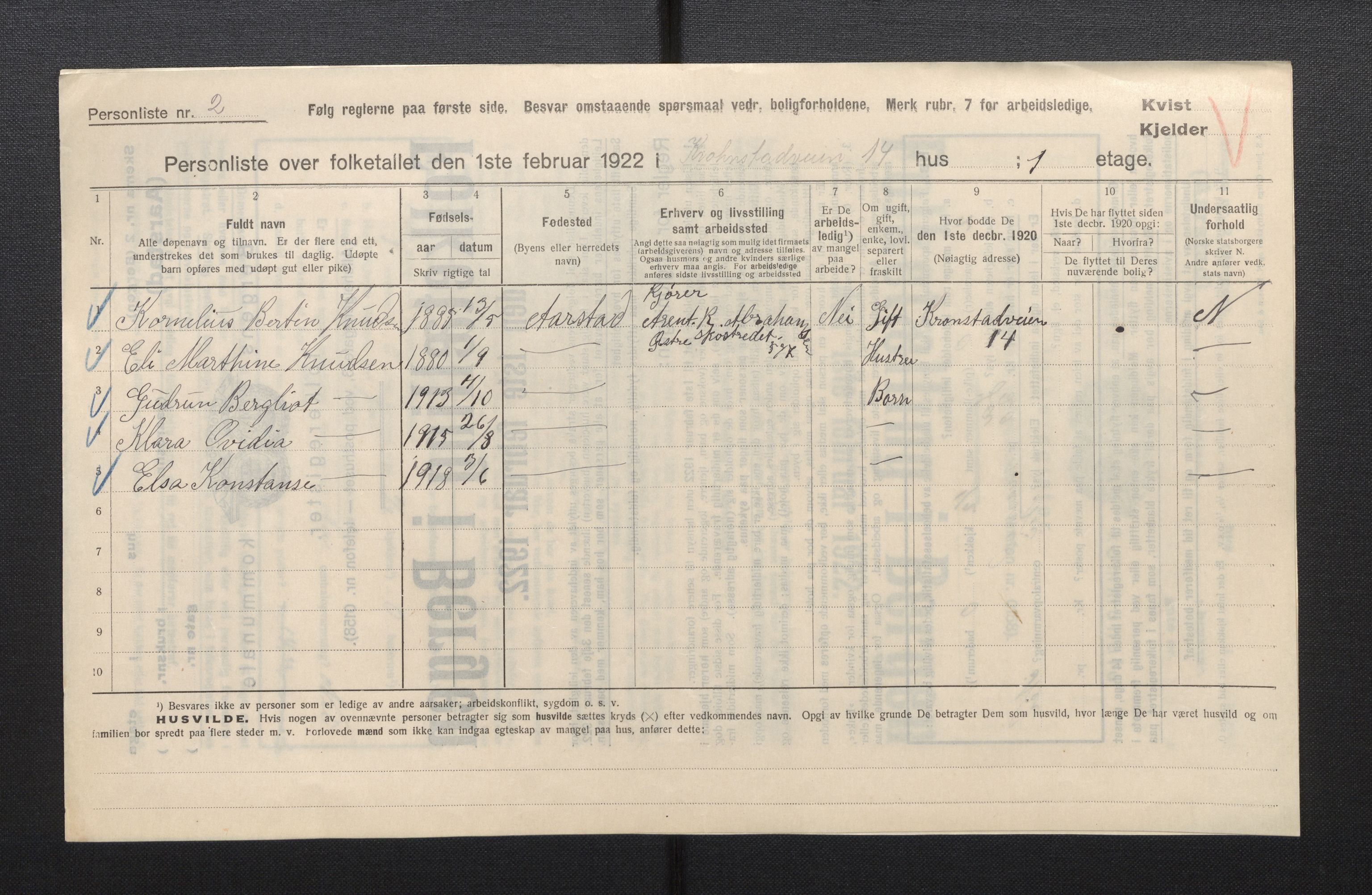 SAB, Municipal Census 1922 for Bergen, 1922, p. 54802
