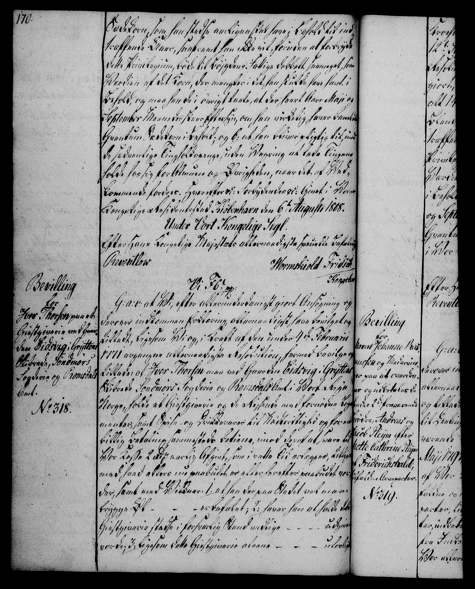 Rentekammeret, Kammerkanselliet, AV/RA-EA-3111/G/Gg/Gga/L0019: Norsk ekspedisjonsprotokoll med register (merket RK 53.19), 1807-1810, p. 170