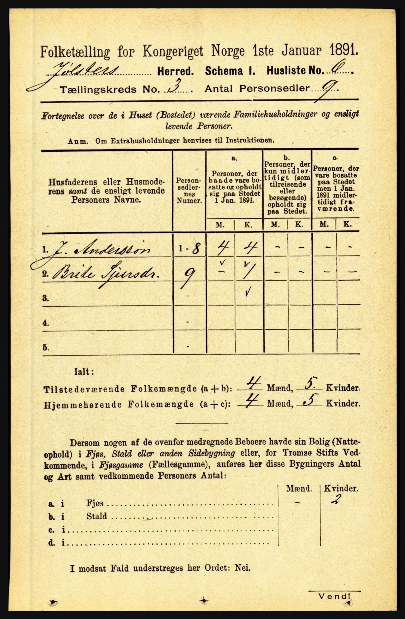 RA, 1891 census for 1431 Jølster, 1891, p. 919