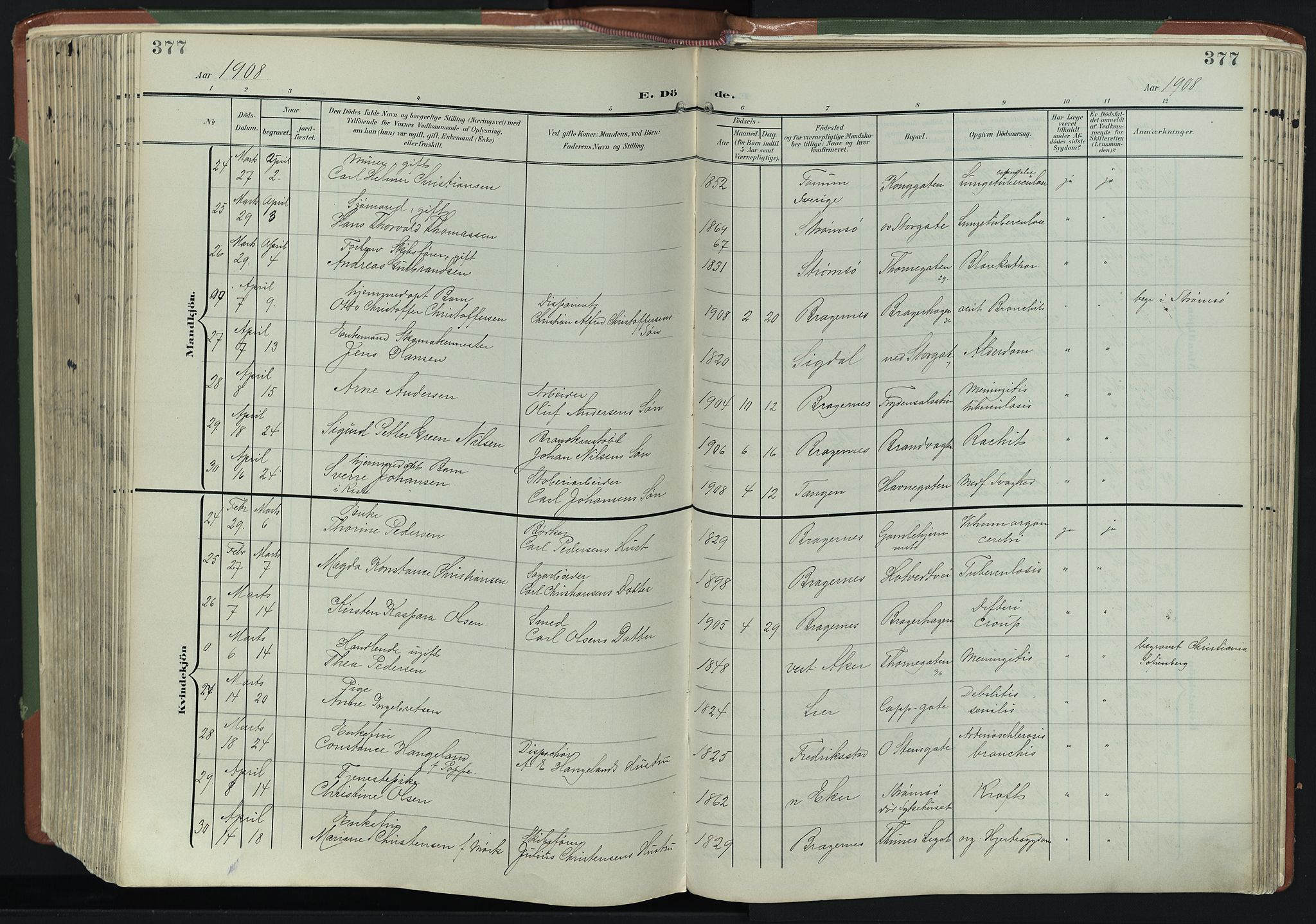 Bragernes kirkebøker, AV/SAKO-A-6/F/Fb/L0009: Parish register (official) no. II 9, 1902-1911, p. 377