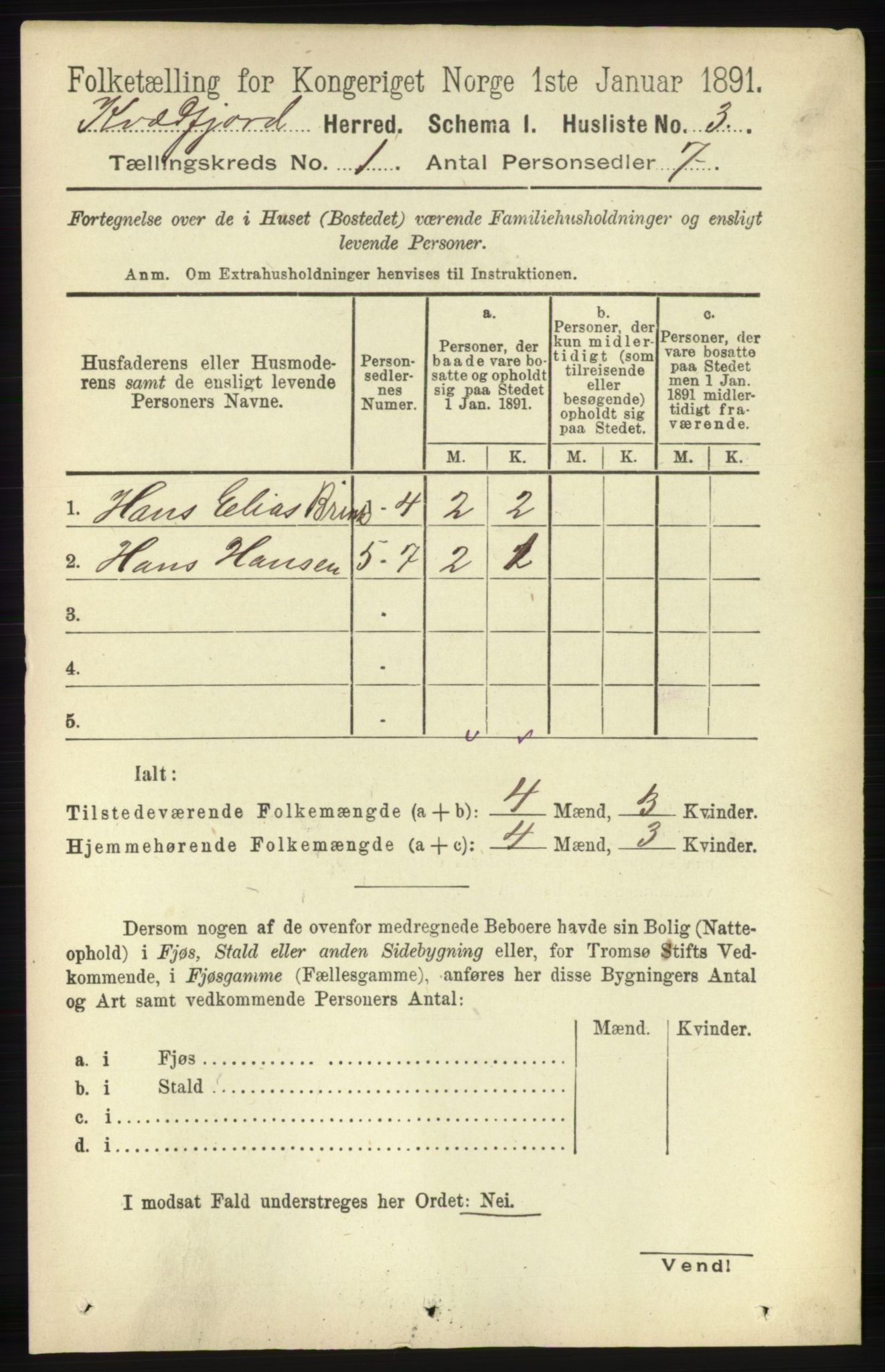 RA, 1891 census for 1911 Kvæfjord, 1891, p. 23