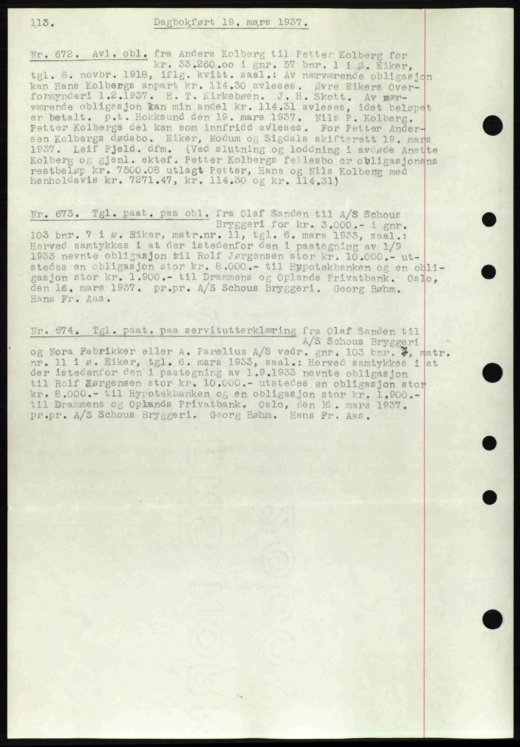 Eiker, Modum og Sigdal sorenskriveri, SAKO/A-123/G/Ga/Gab/L0035: Mortgage book no. A5, 1937-1937, Diary no: : 672/1937