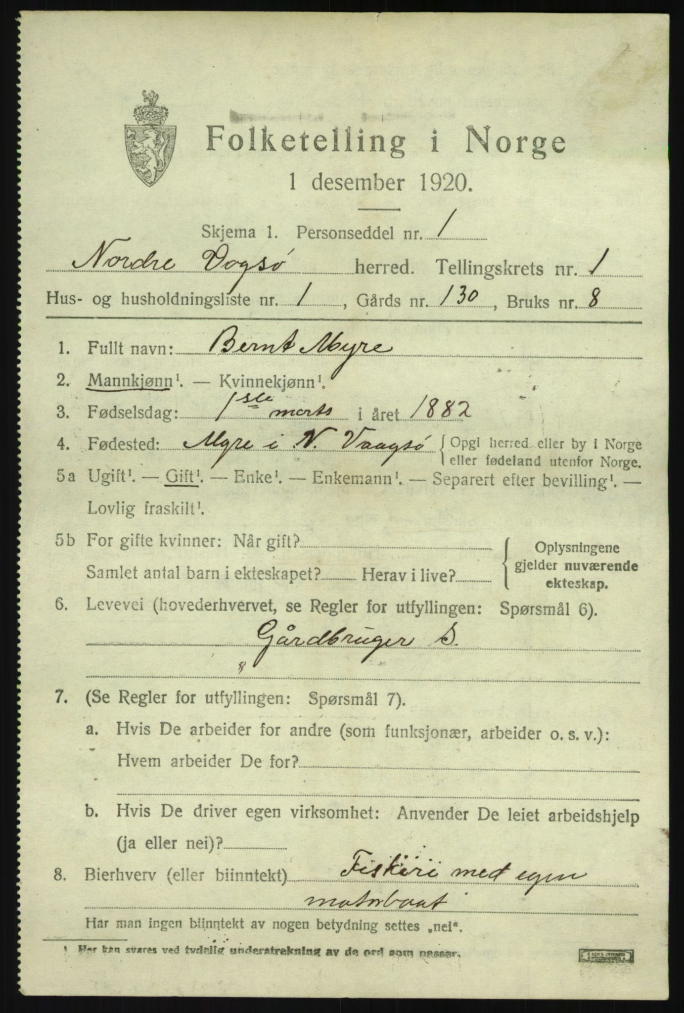 SAB, 1920 census for Nord-Vågsøy, 1920, p. 378