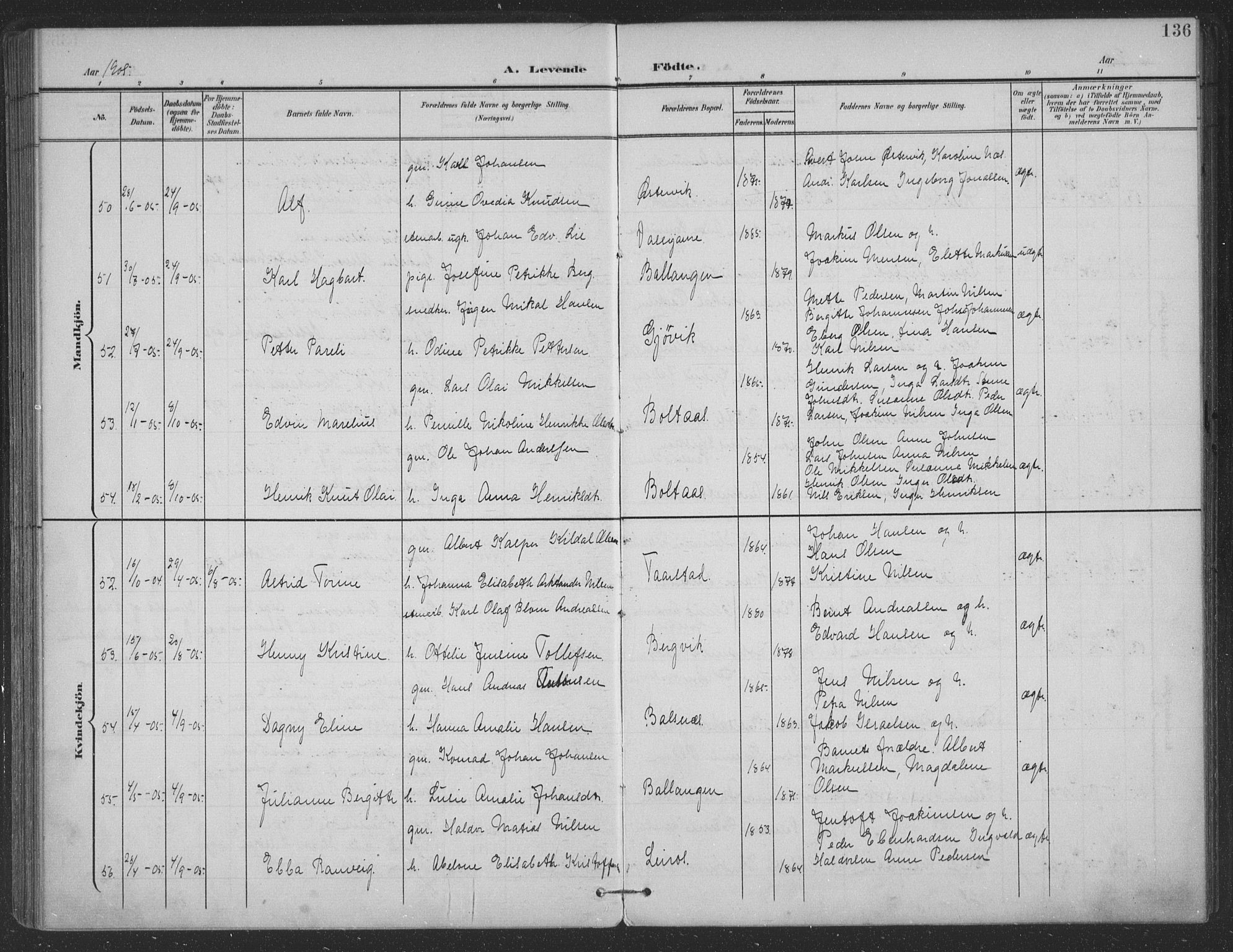 Ministerialprotokoller, klokkerbøker og fødselsregistre - Nordland, AV/SAT-A-1459/863/L0899: Parish register (official) no. 863A11, 1897-1906, p. 136