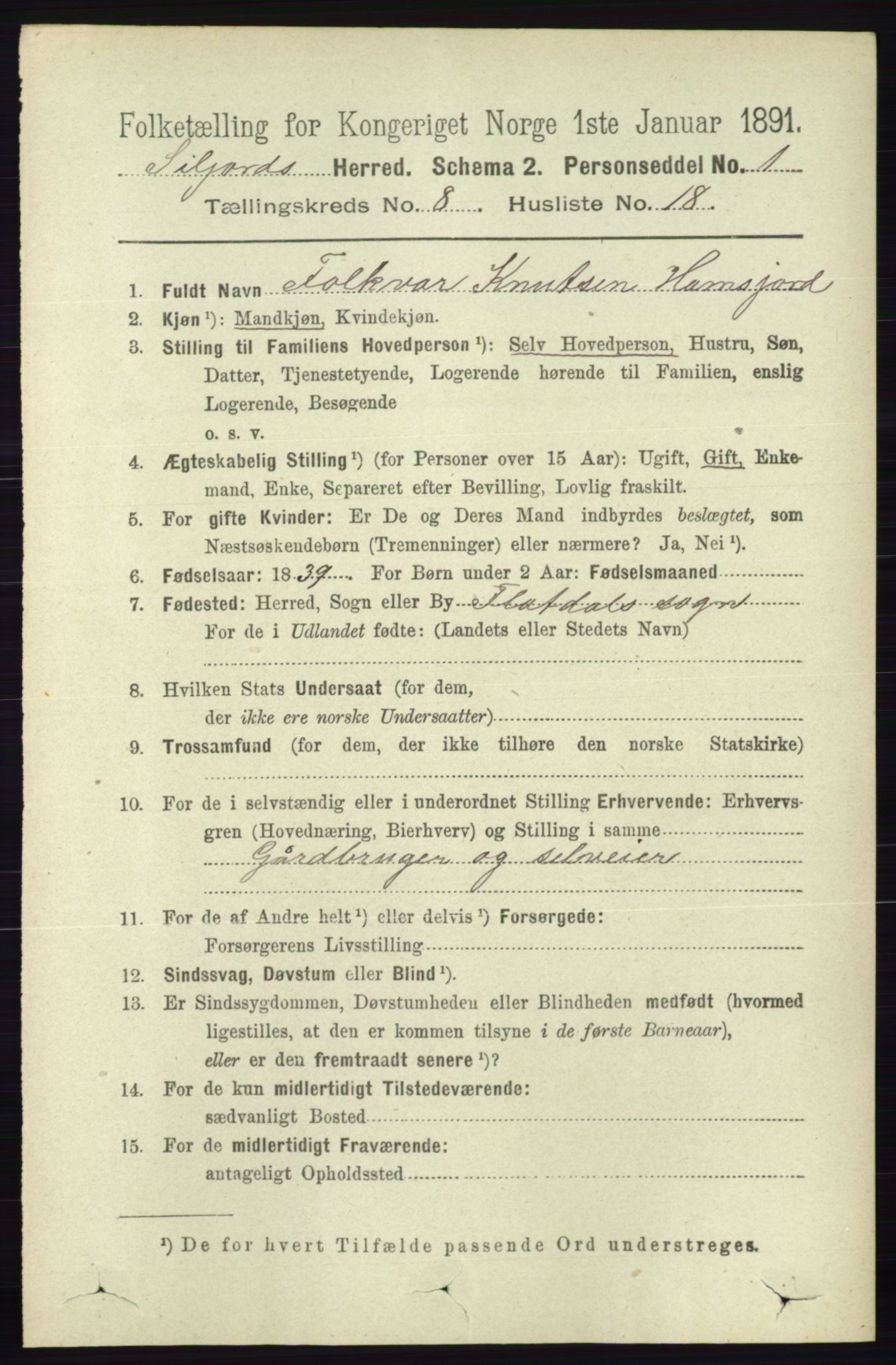 RA, 1891 census for 0828 Seljord, 1891, p. 2976