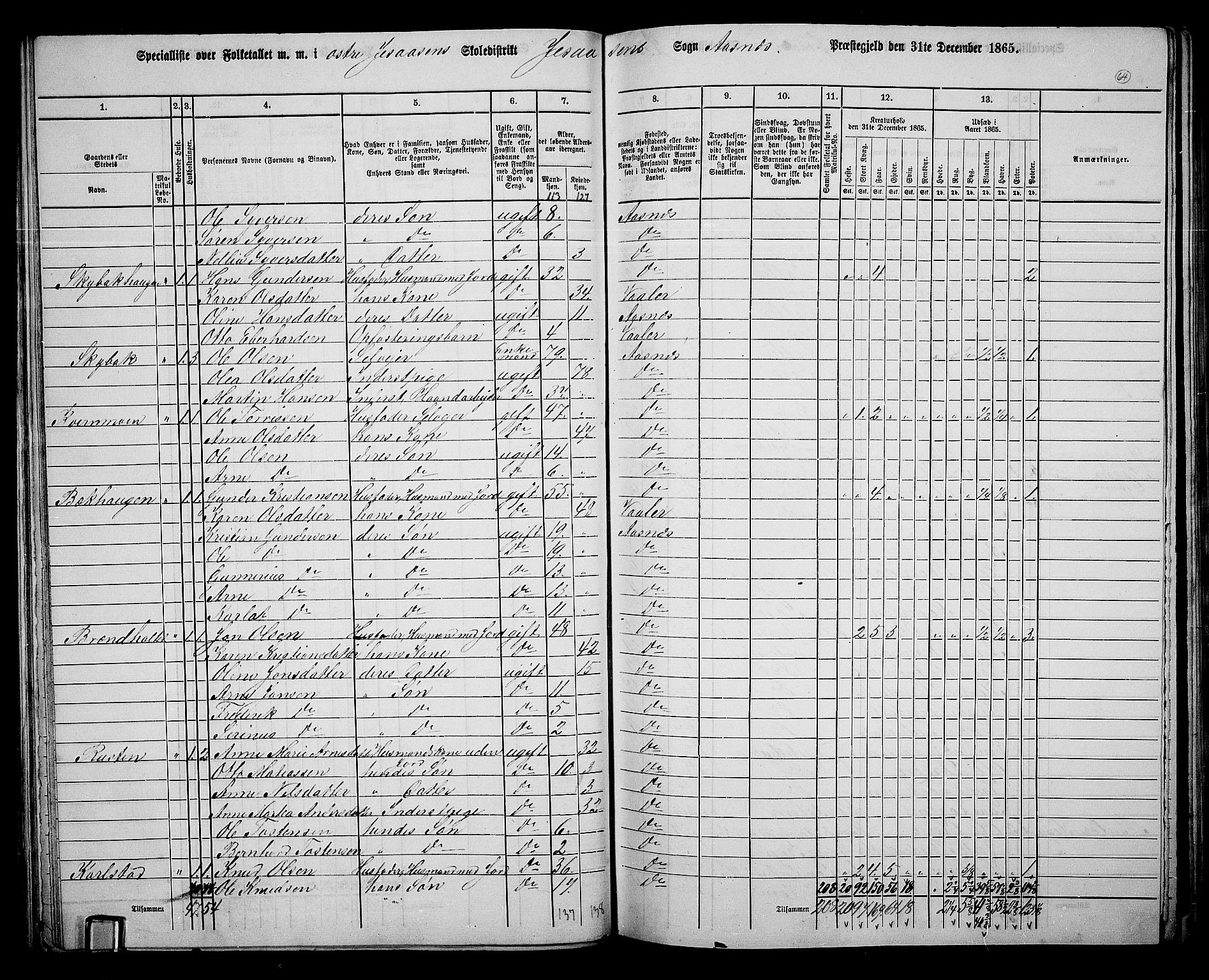 RA, 1865 census for Åsnes, 1865, p. 60