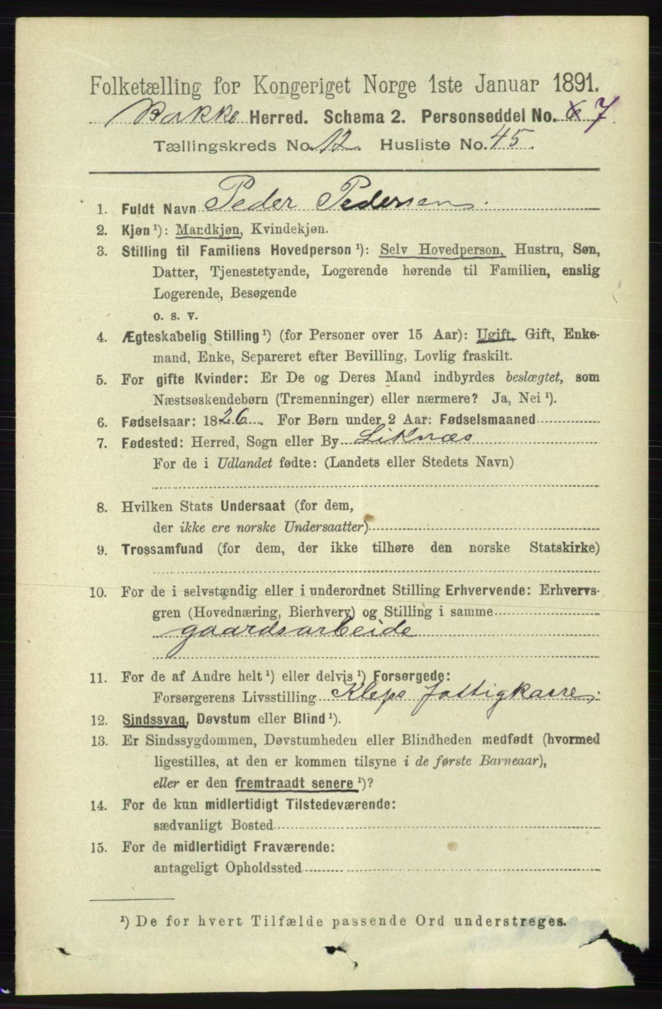 RA, 1891 census for 1045 Bakke, 1891, p. 2666