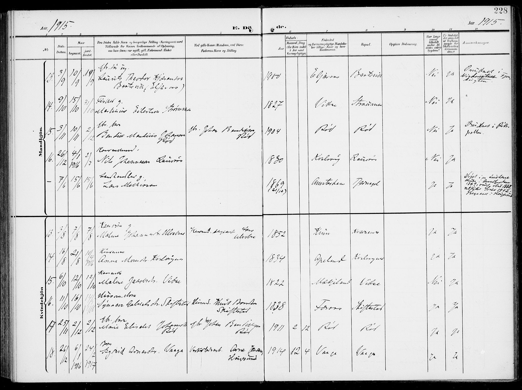 Sveio Sokneprestembete, AV/SAB-A-78501/H/Haa: Parish register (official) no. B  4, 1906-1919, p. 228