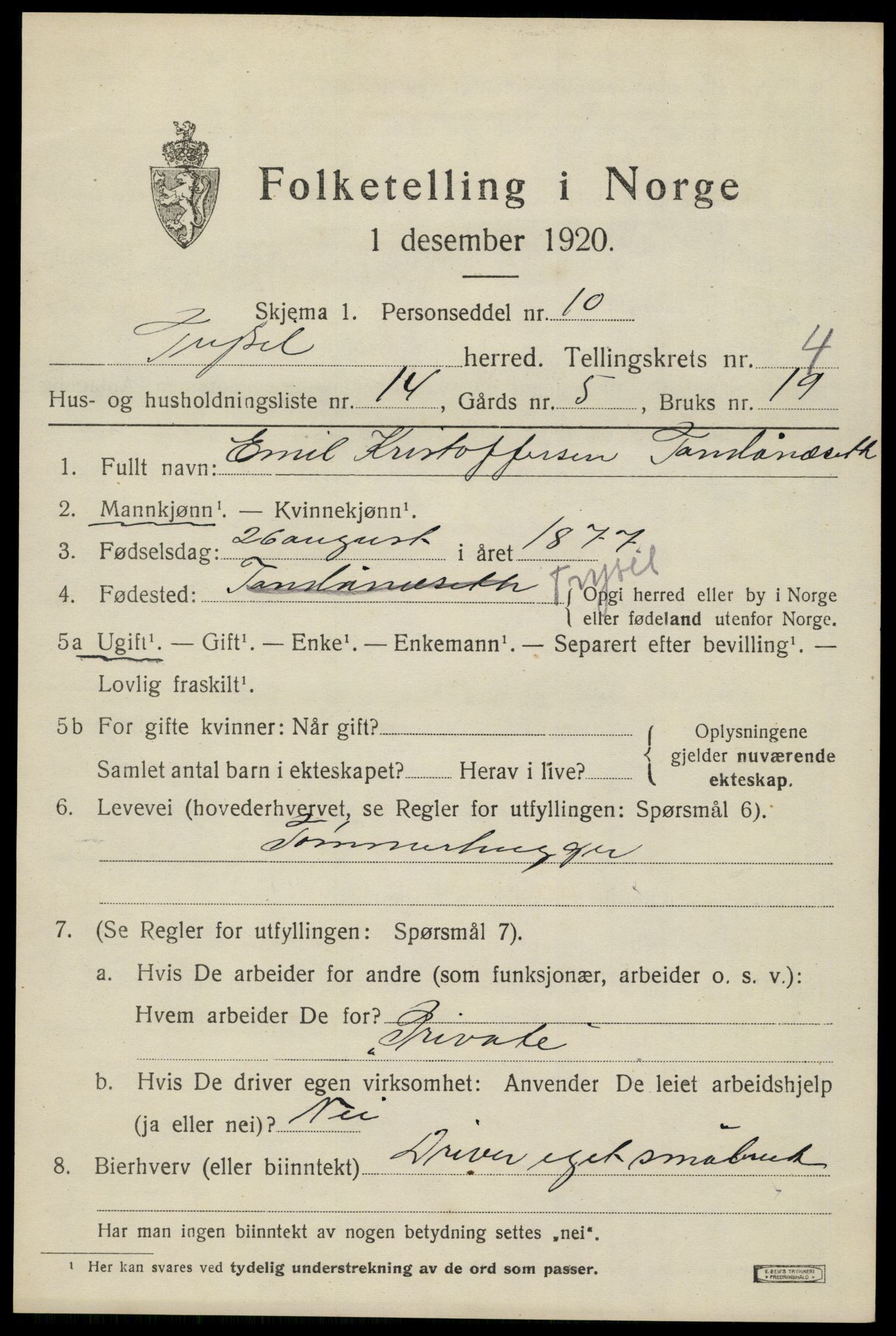 SAH, 1920 census for Trysil, 1920, p. 4281
