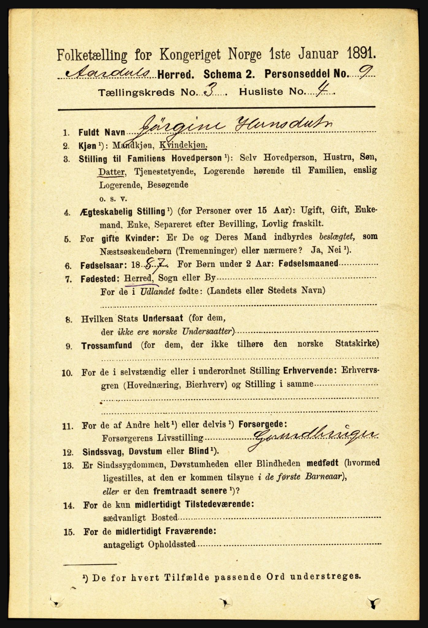 RA, 1891 census for 1424 Årdal, 1891, p. 415