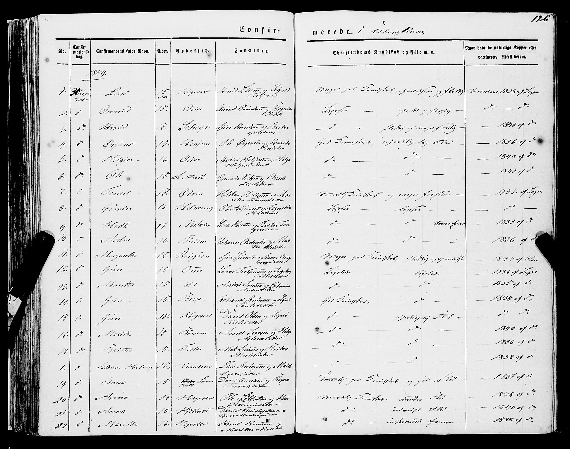 Ulvik sokneprestembete, AV/SAB-A-78801/H/Haa: Parish register (official) no. A 12, 1839-1853, p. 126