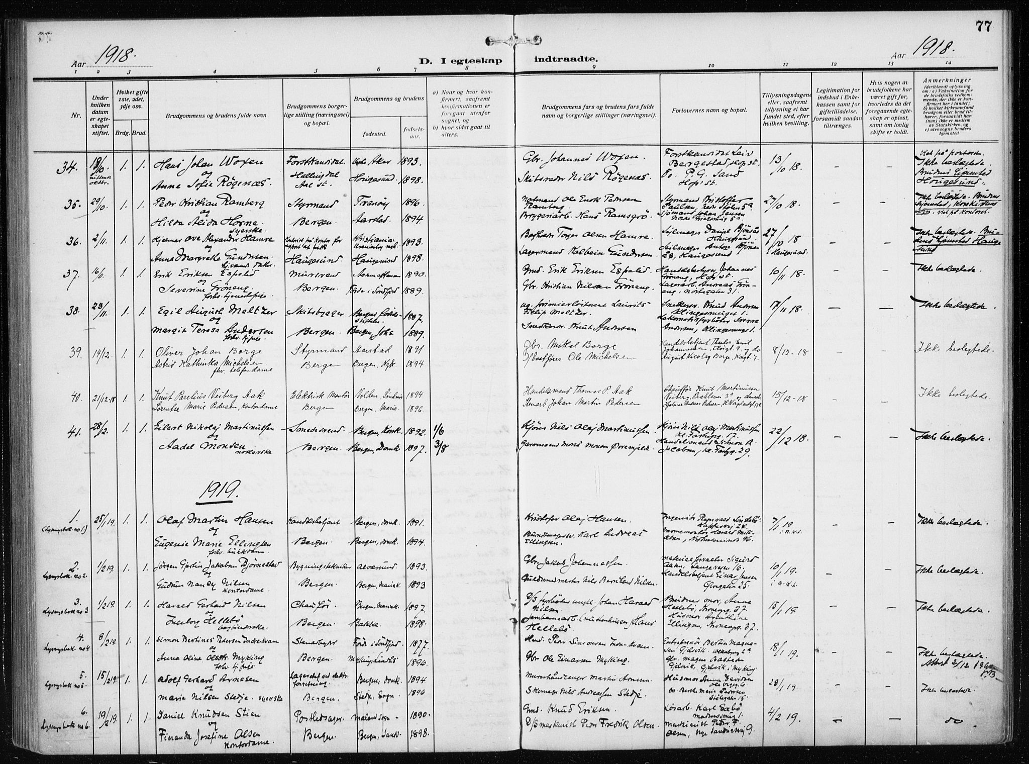 Mariakirken Sokneprestembete, AV/SAB-A-76901/H/Haa/L0015: Parish register (official) no. C 3, 1913-1927, p. 77