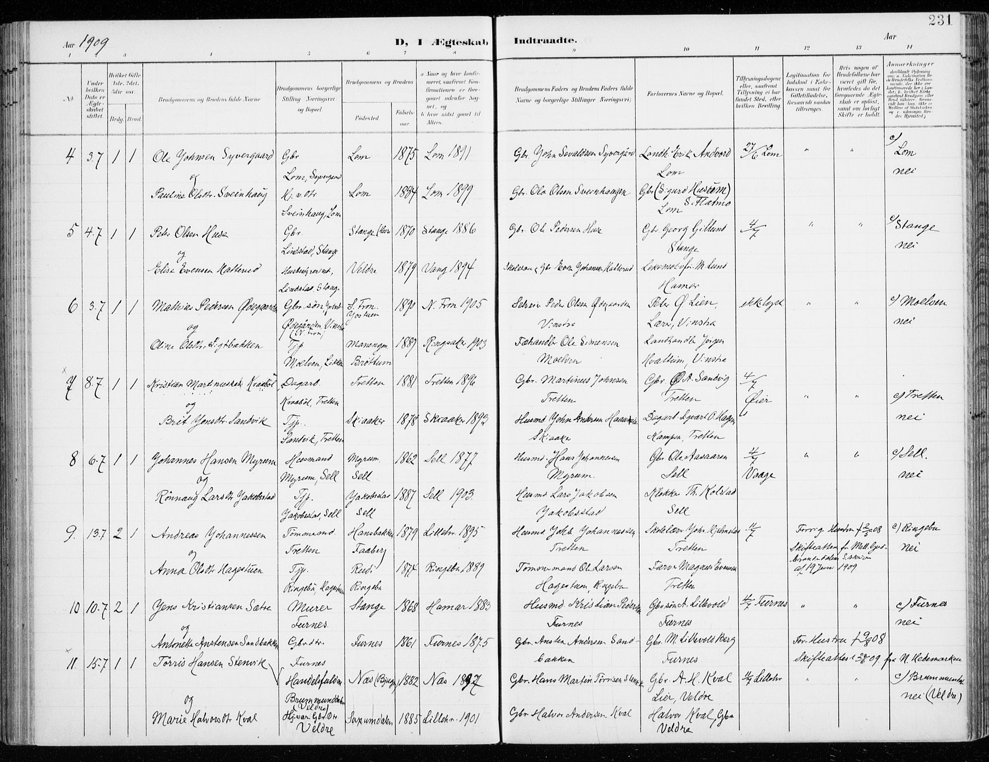 Fåberg prestekontor, SAH/PREST-086/H/Ha/Haa/L0011: Parish register (official) no. 11, 1899-1913, p. 231