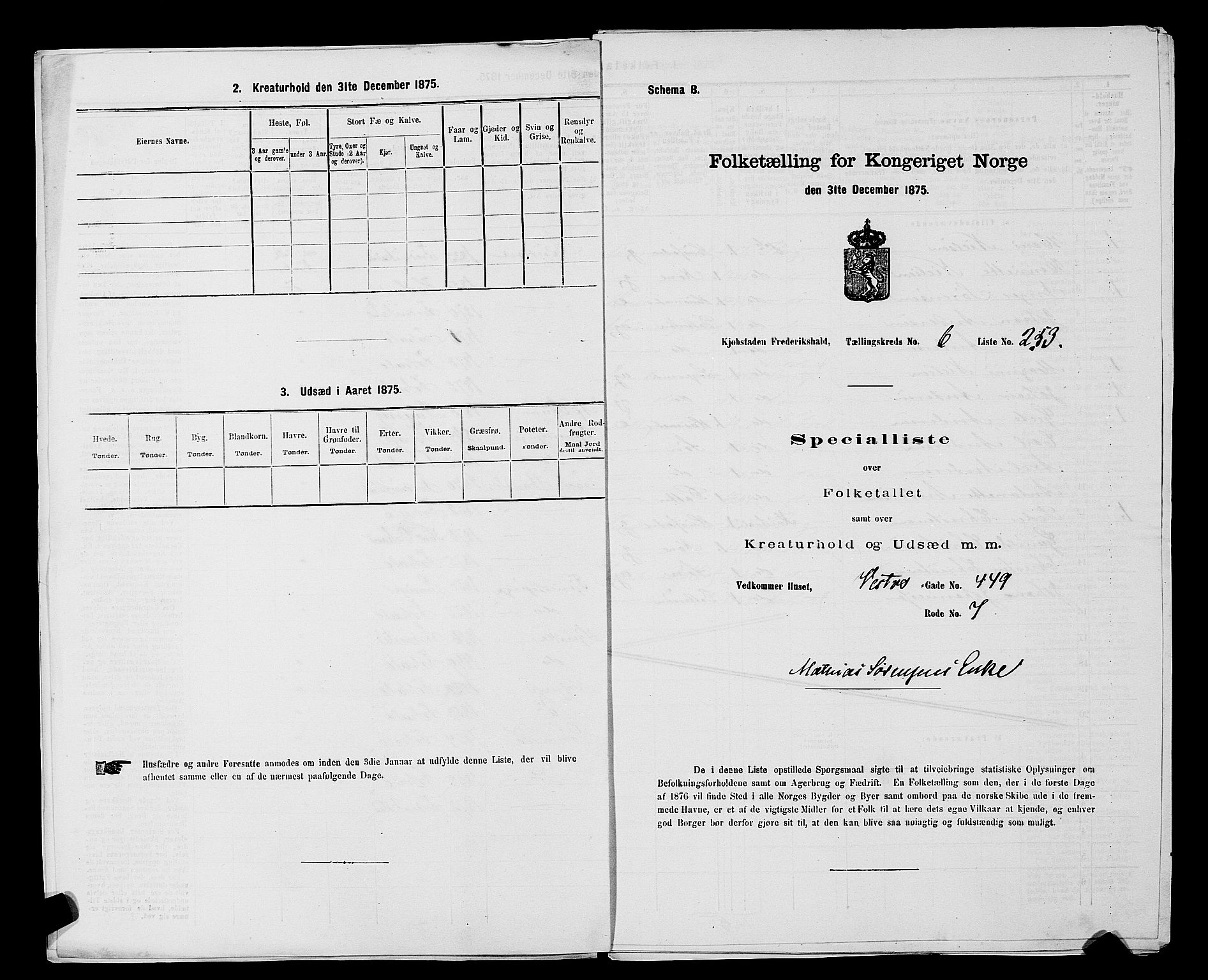 RA, 1875 census for 0101P Fredrikshald, 1875, p. 755