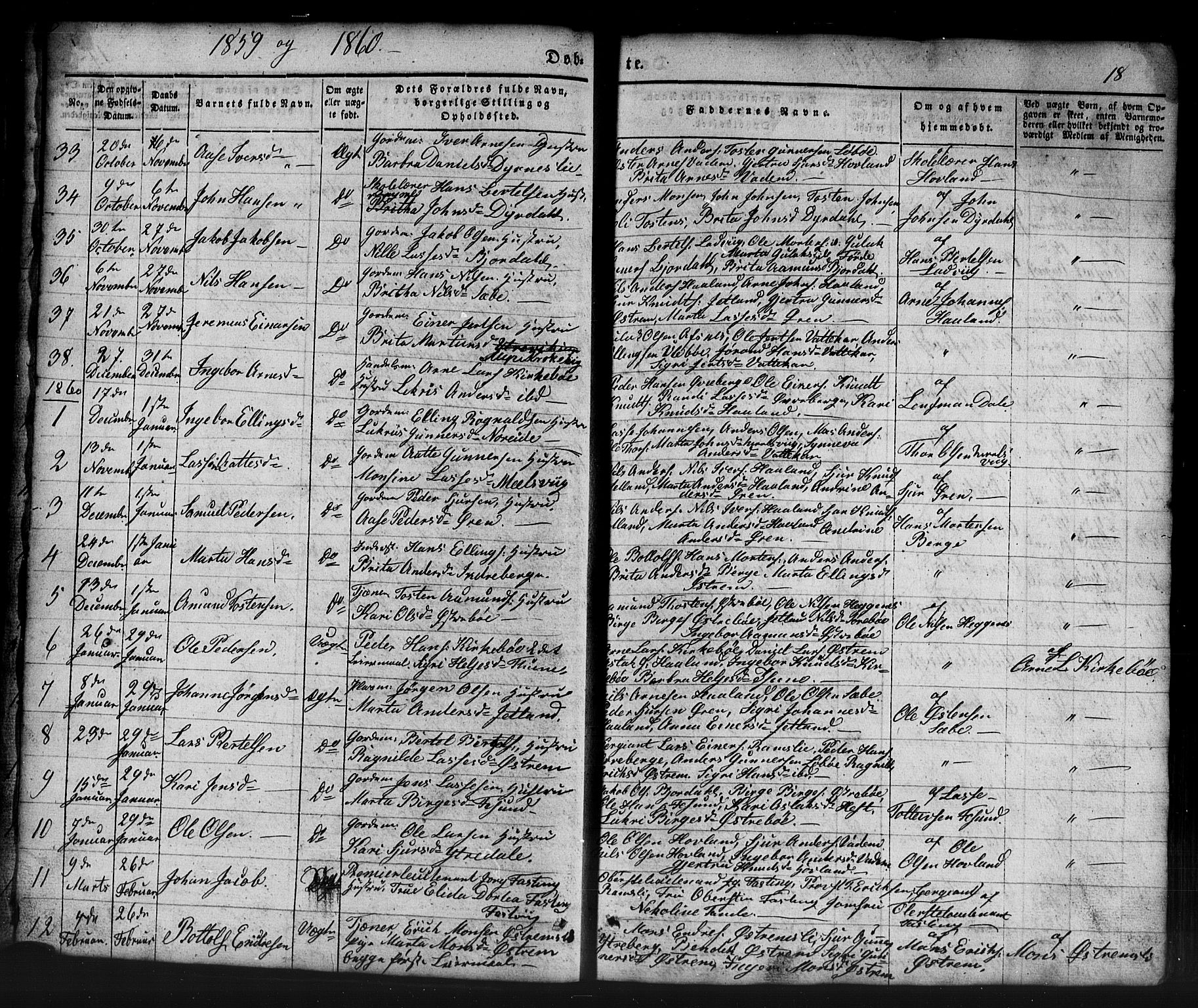 Lavik sokneprestembete, AV/SAB-A-80901: Parish register (copy) no. B 1, 1854-1881, p. 18